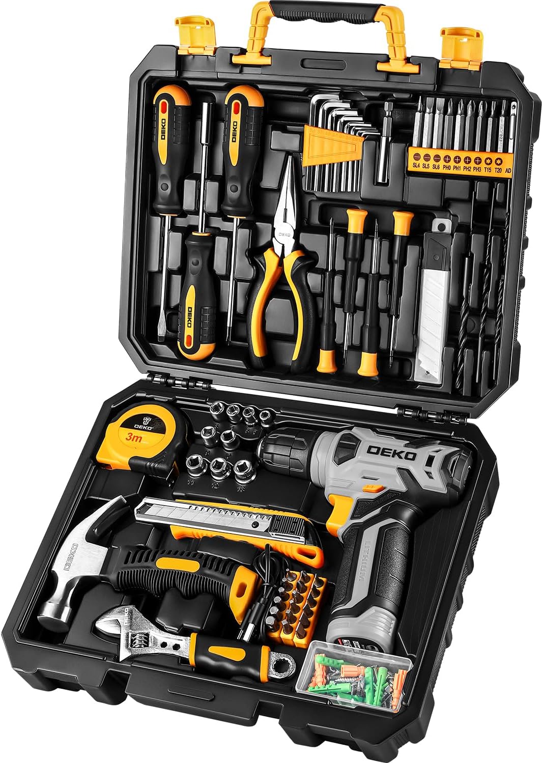 DEKOPRO Tool Set Tool Kit with 8V Cordless Drill,Tool Box with Drill,Hand Drill Set for Men & Women,Home Tool Kits for House Repair,Handyman,DIY 126 Piece