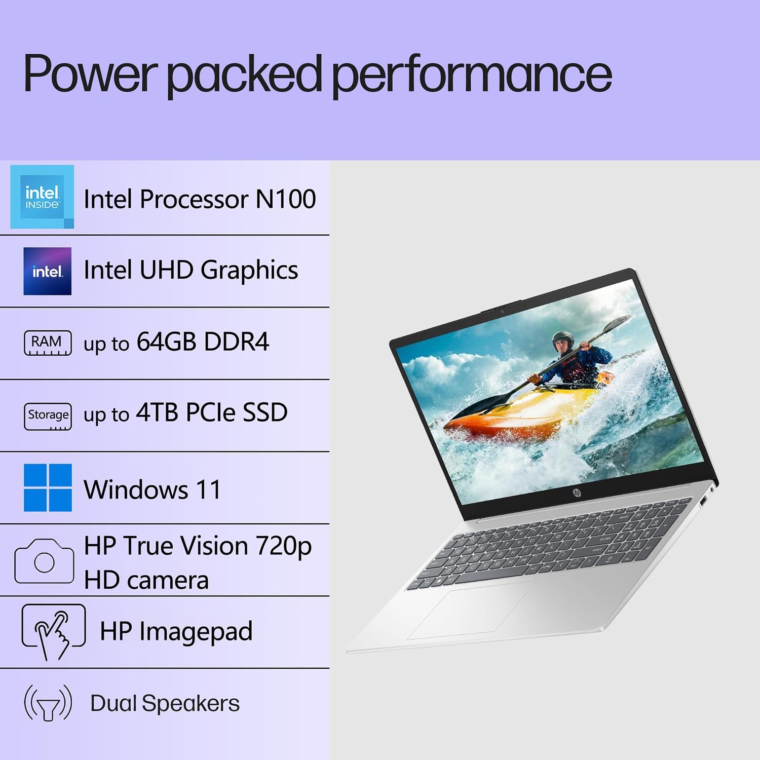 HP Laptop Computer  15.6“ FHD Display  Intel 4-Core Processor  8GB RAM  256GB PCIe SSD  WiFi 6  BT 5.3  Numeric Keypad  Lifetime Microsoft Office 365  Natural Silver  Windows 11 Home  Type C RJ45
