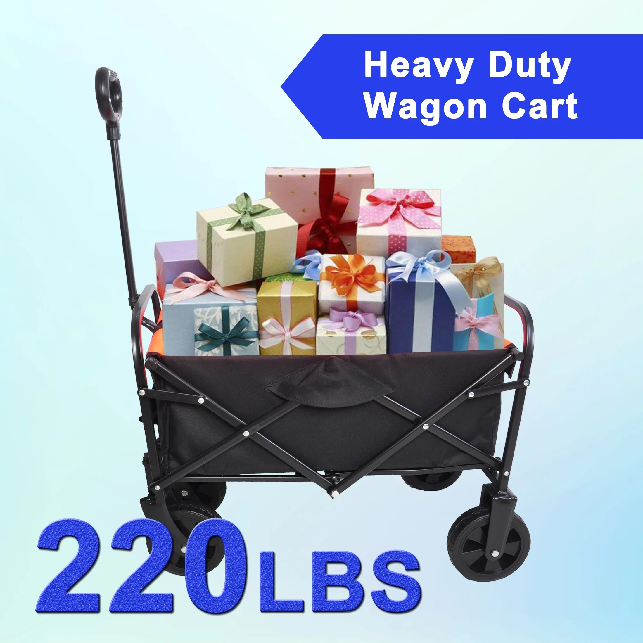 Mini Folding Wagon Garden Shopping Beach Cart (Black+Orange)