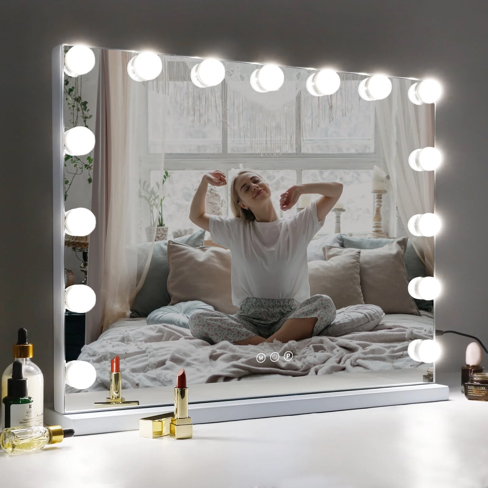 COOLJEEN Large Hollywood Vanity Mirror with Lights Wall Mount Tabletop Metal White Image 7