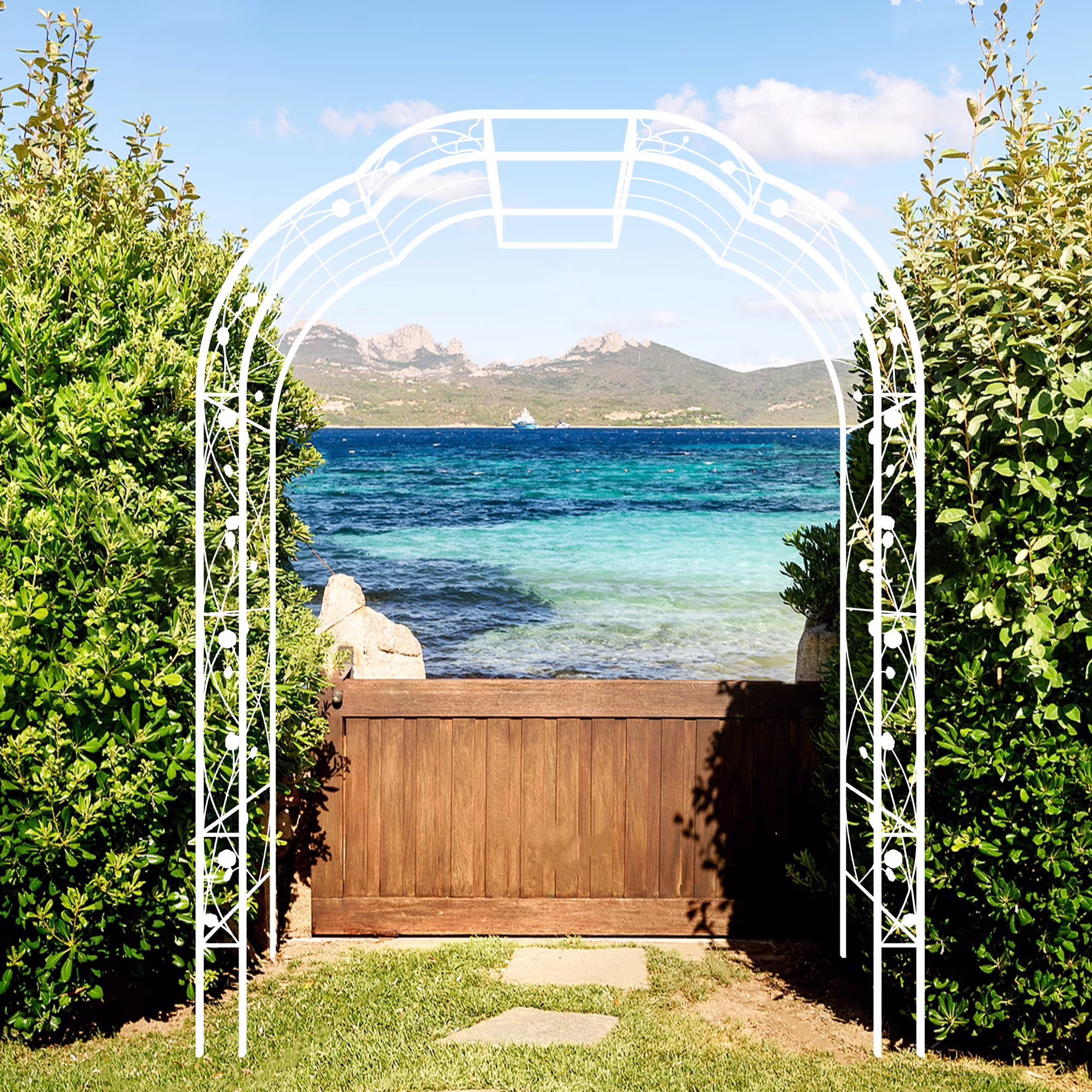 Aukfa Metal Garden Arch, Garden Arbor Trellis Climbing Plants Wedding Arch,74.4 x 98.4, White