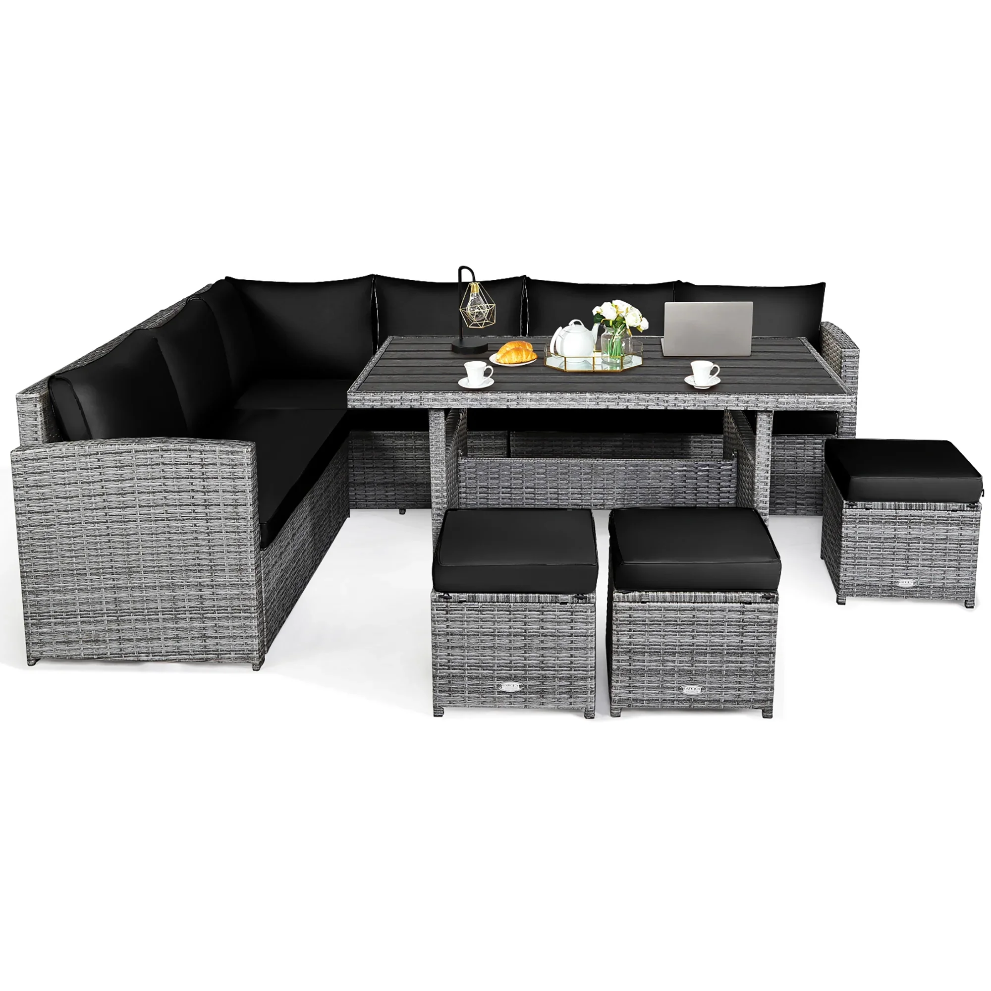 Costway 7 PCS Patio Rattan Dining Set Sectional Sofa Couch Ottoman Garden Red