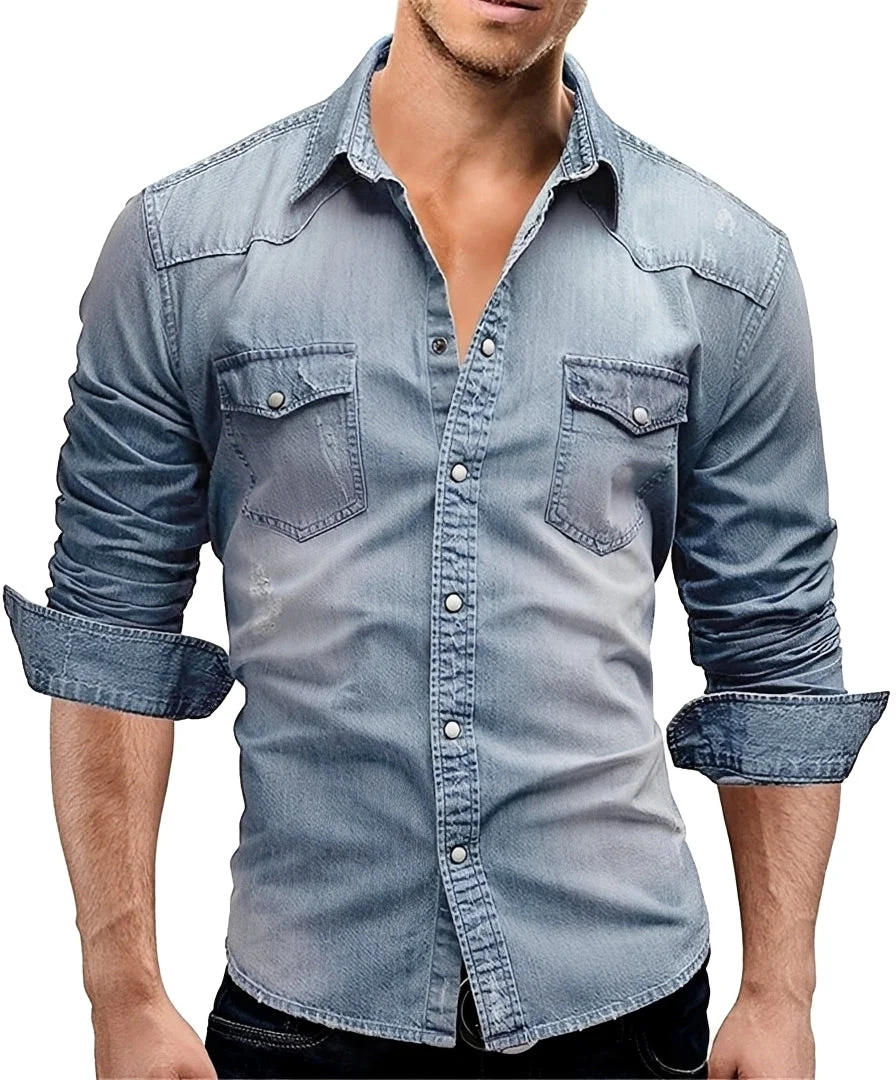 Arjun - Chemise en Jean Homme - Décontractée à Manches Longues