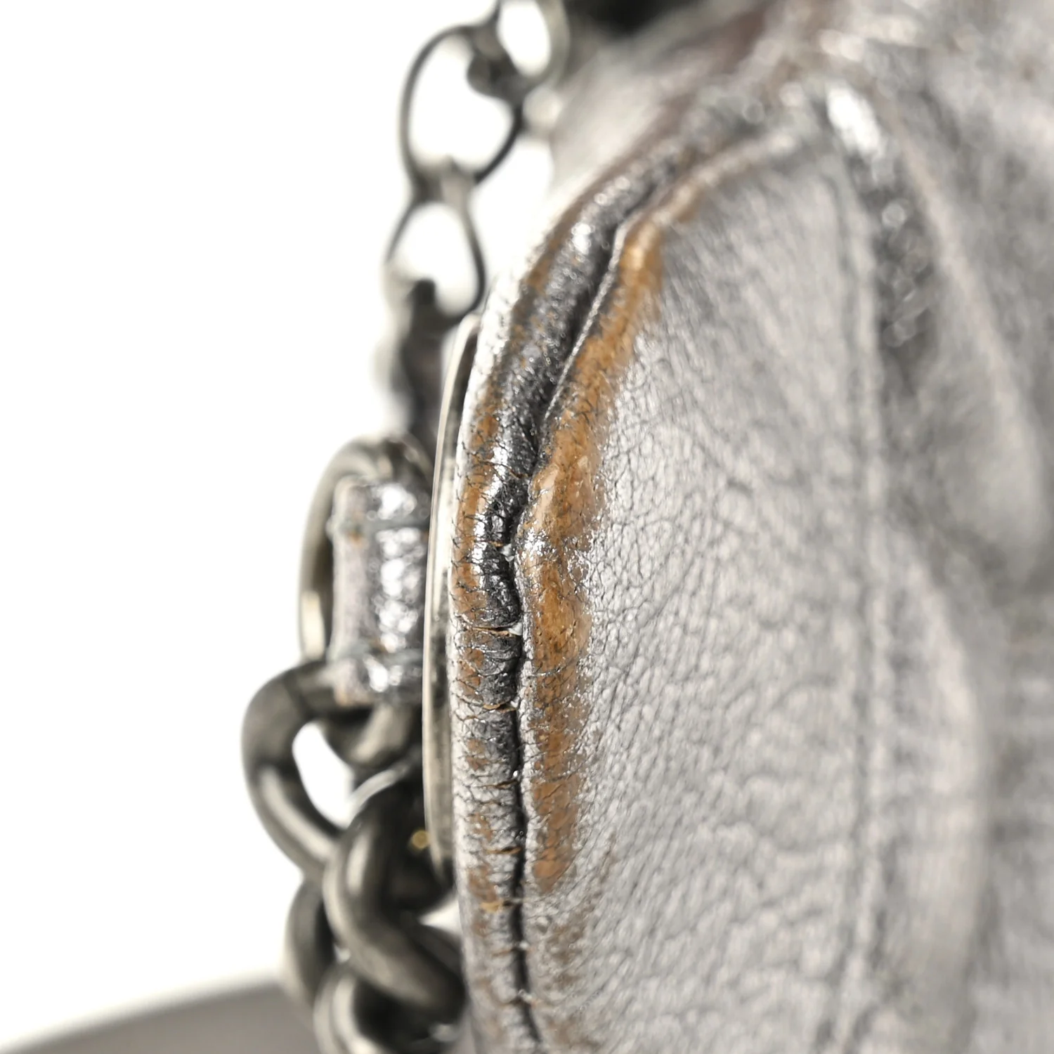 Metallic Calfskin Quilted Banane Waist Bag Fanny Pack Dark Silver