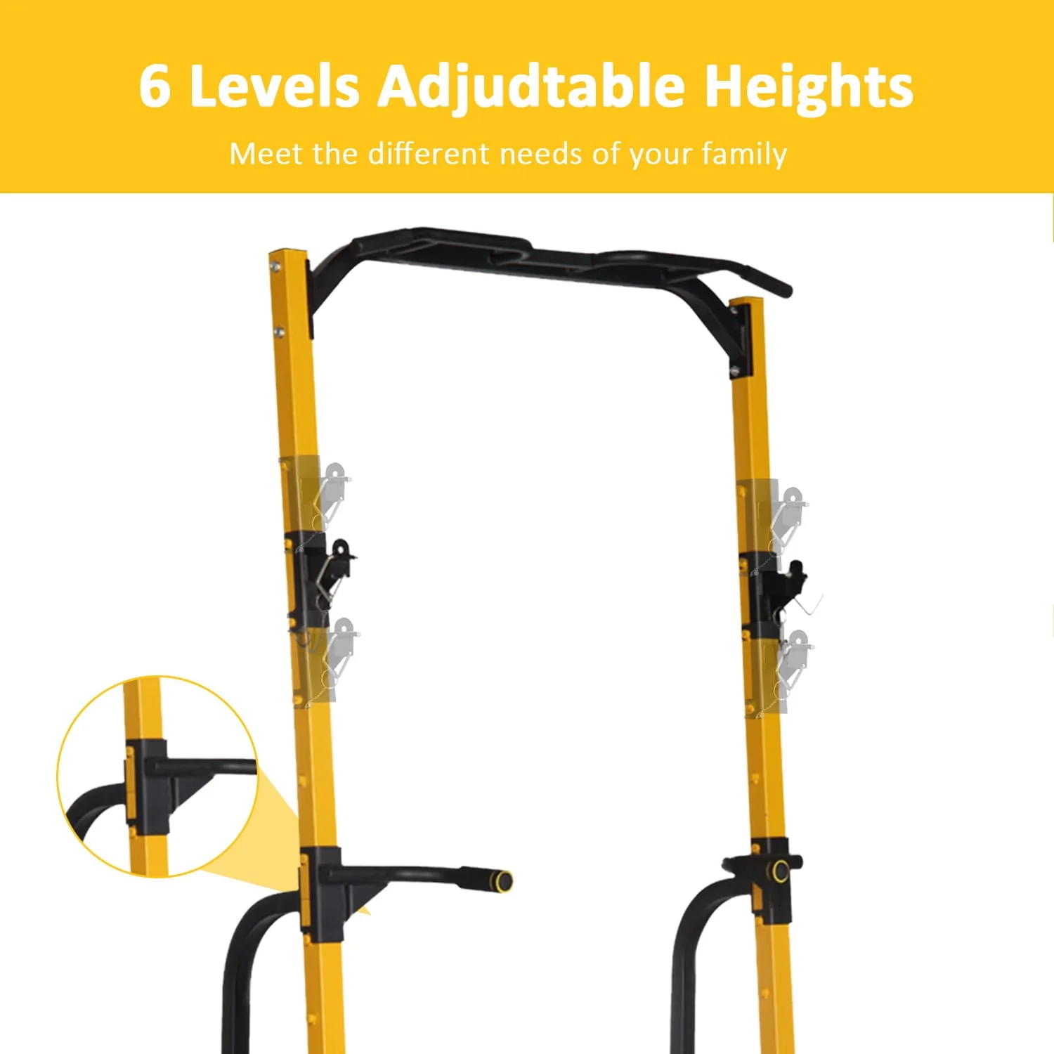 Wesfital Multi - Function Power Tower with Adjustable Barbell Rack Barbell Holder Home Fitness Equipment, Yellow