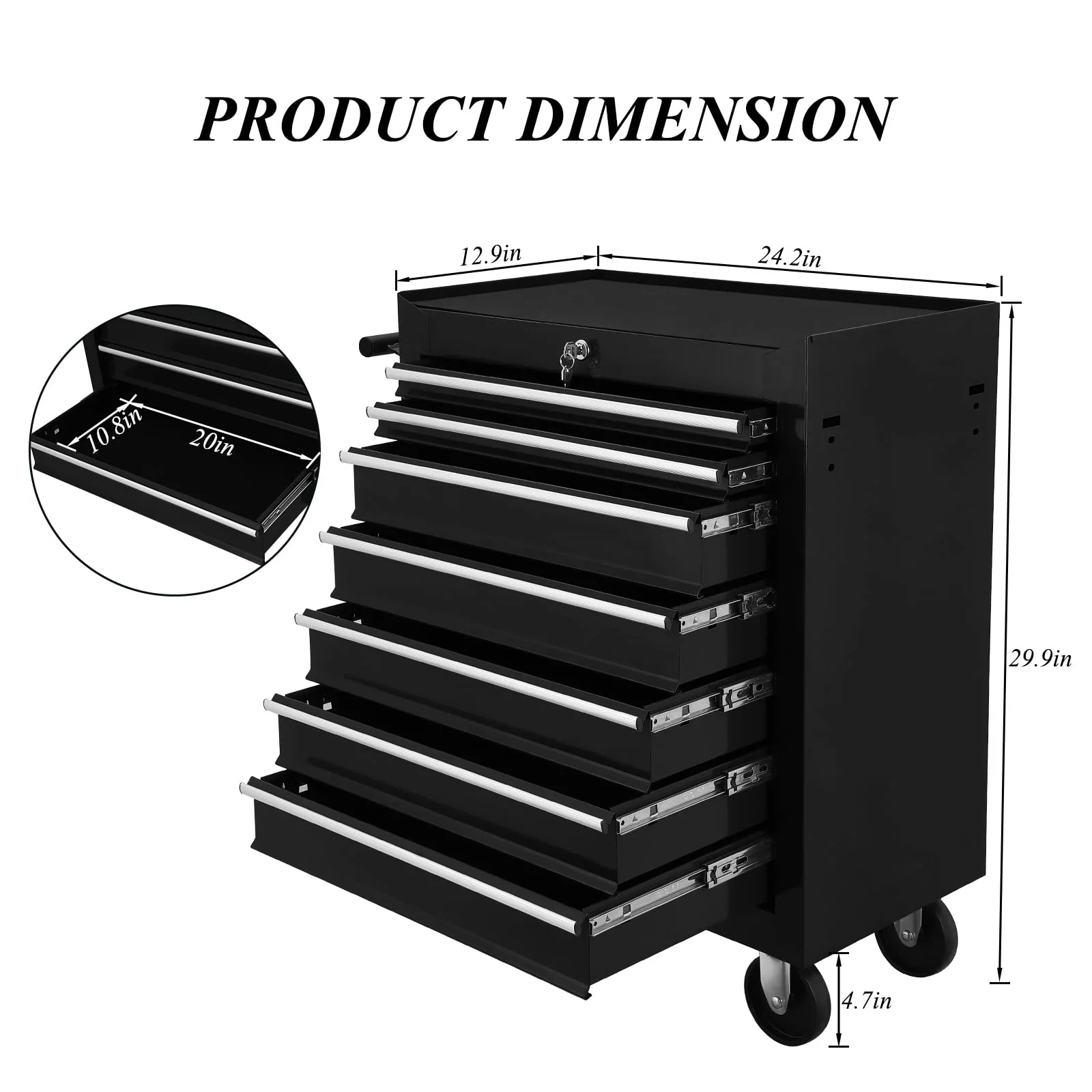 Maritcute 7 Drawer Rolling Tool Chest,Tool Cabinet on Wheels with Locking System,Rolling Tool Box Organizer Tool Case,Multifunctional Tool Cart Mechanic Tool Storage Cabinet for Garage,Wareh black