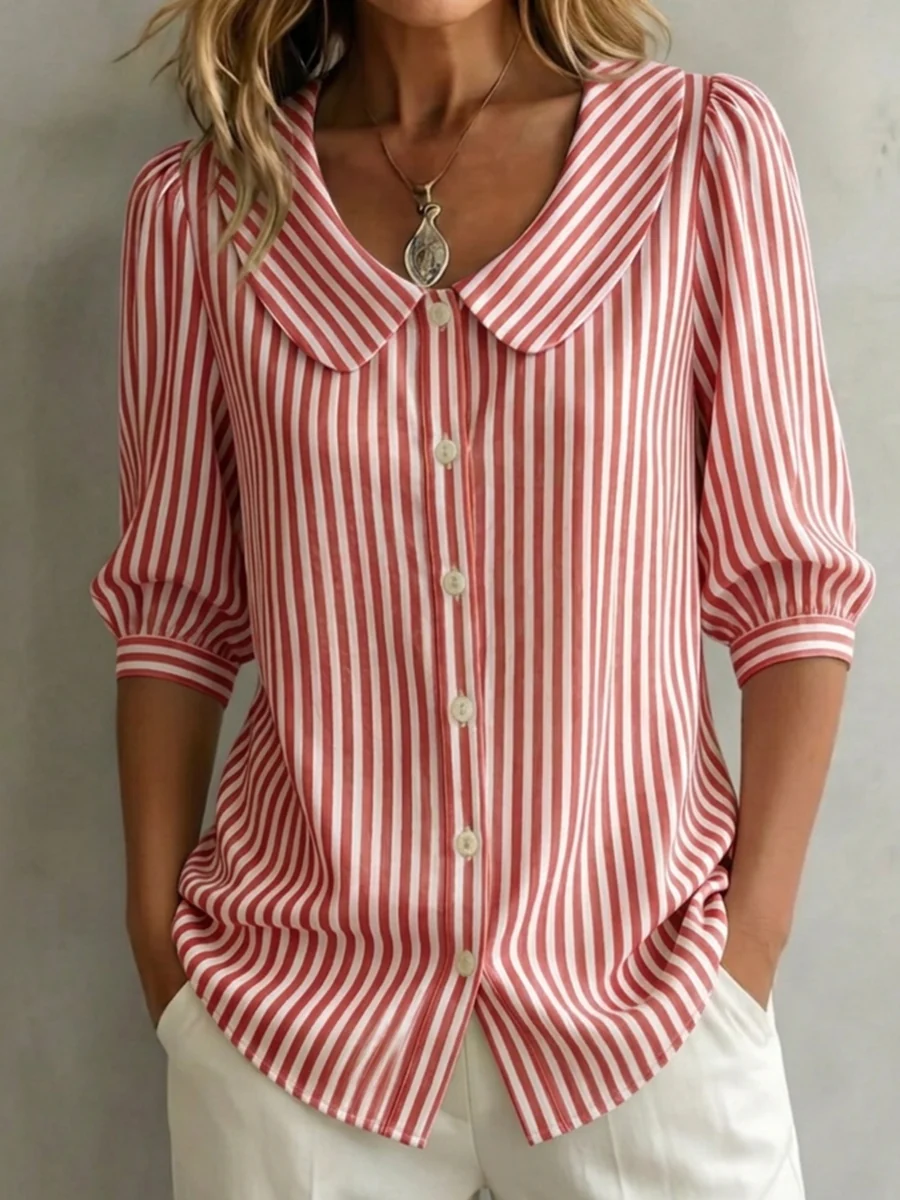 Blouse en coton vintage avec col Claudine pour femme