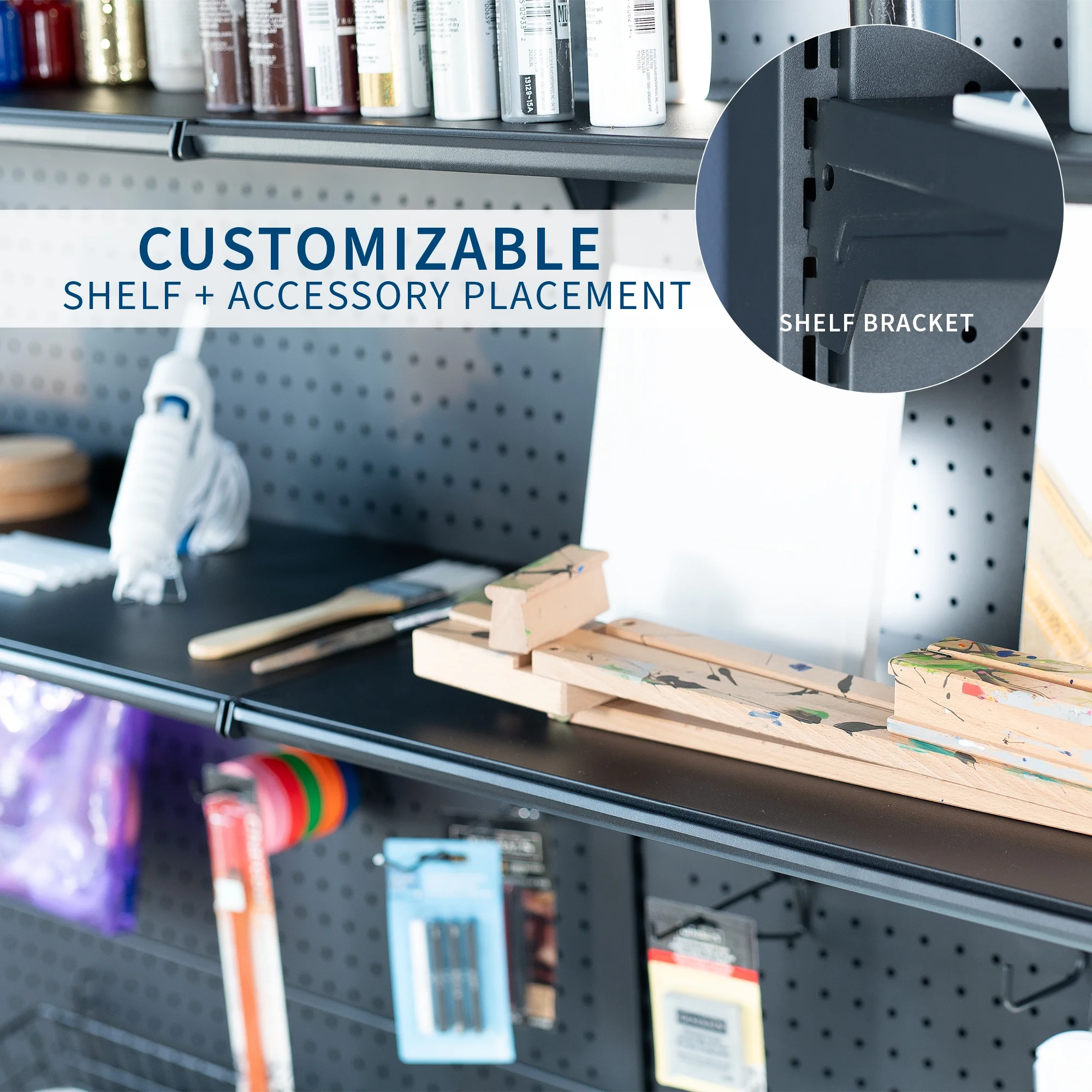 Black Freestanding Modular Pegboard System with 3 Tier Organization Image 7