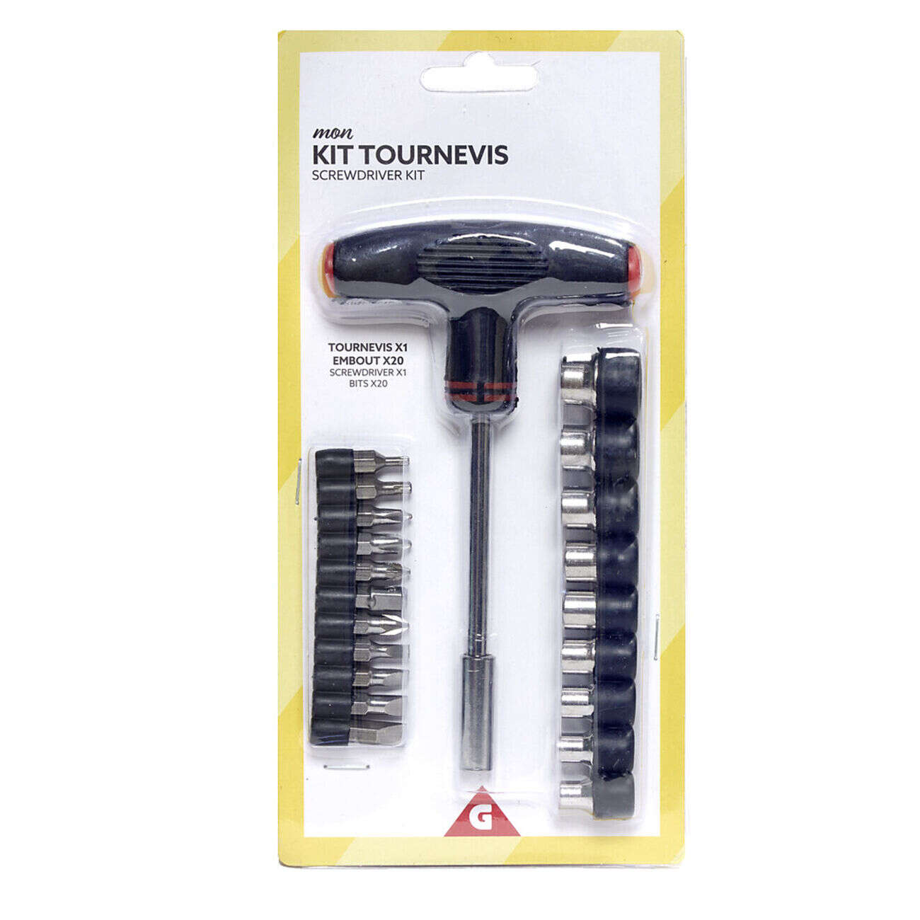 Tournevis à poignée en T avec 20 embouts H15cm