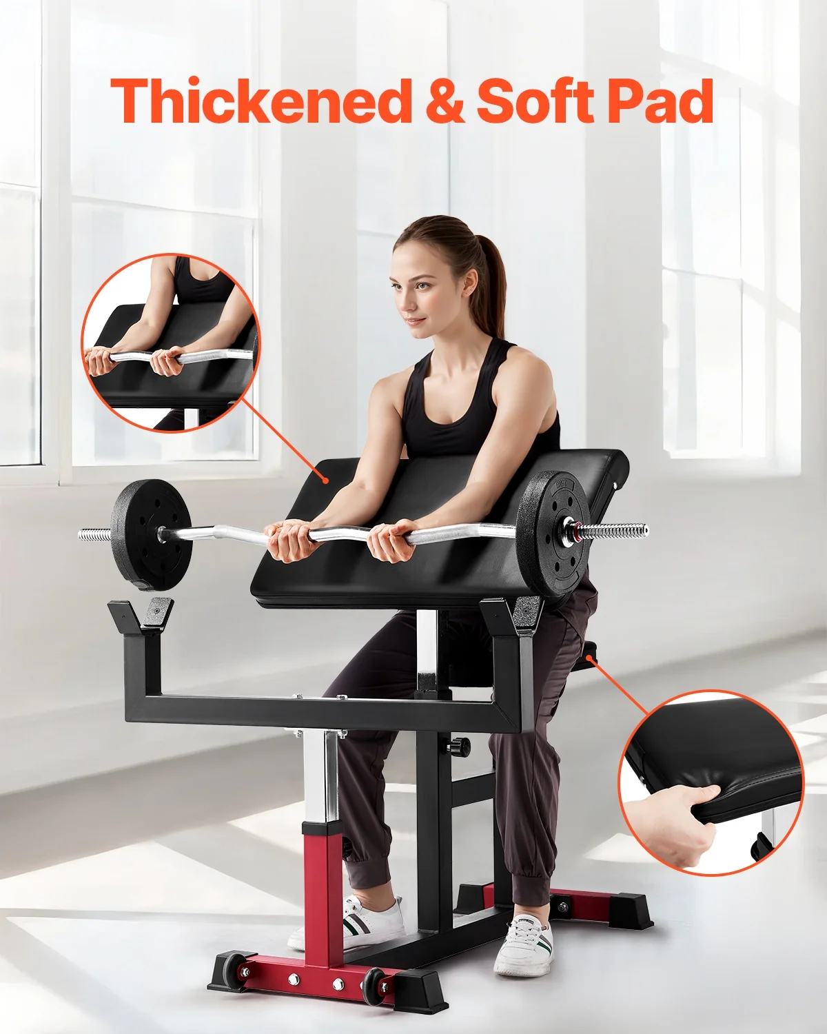 Preacher Curl Bench, Strength Training Biceps Machine, Max load 440 LBS Home Gym Equipment, Seated Arm Isolated Barbell Dumbbell Bicep Station, Adjustable Weight Benches for Home Gym Image 5