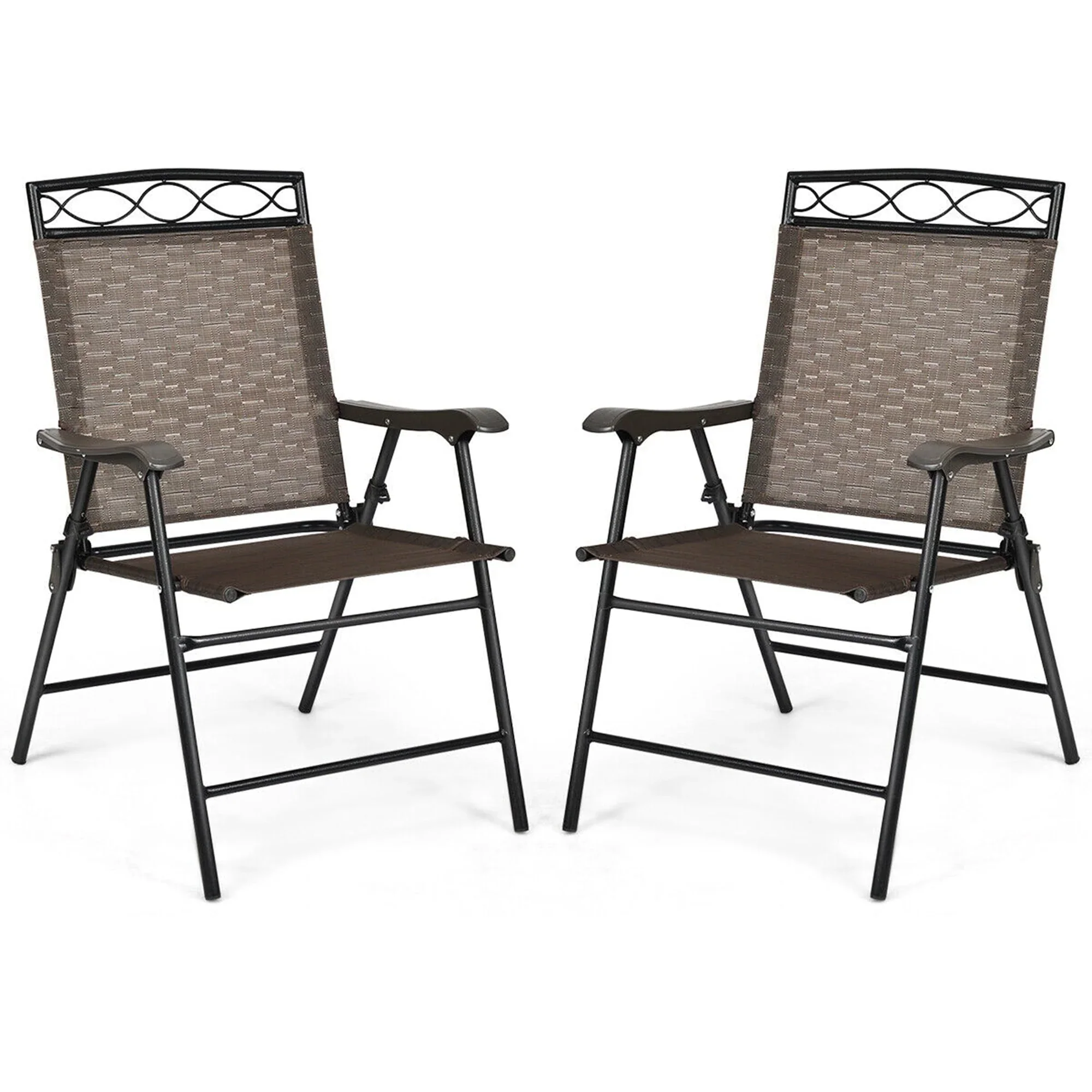 Gymax 2PCS Folding Chairs Patio Garden Outdoor w/ Steel Frame Armrest Footrest