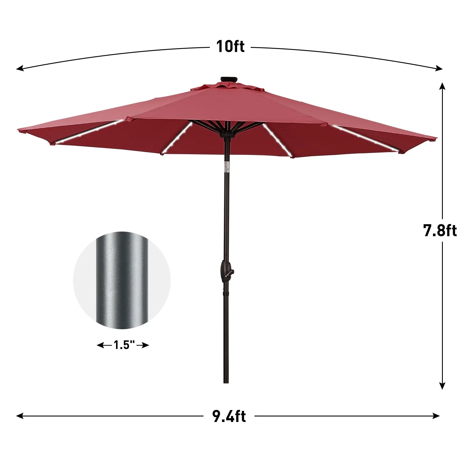 Autlaycil 10 FT Solar LED Lighted Patio Umbrella with LED Table Umbrella with 8 LED Strip Lights, Fade-resistant & Waterproof for Garden, Backyard, Poolside, Push Button Tilt (Blue)