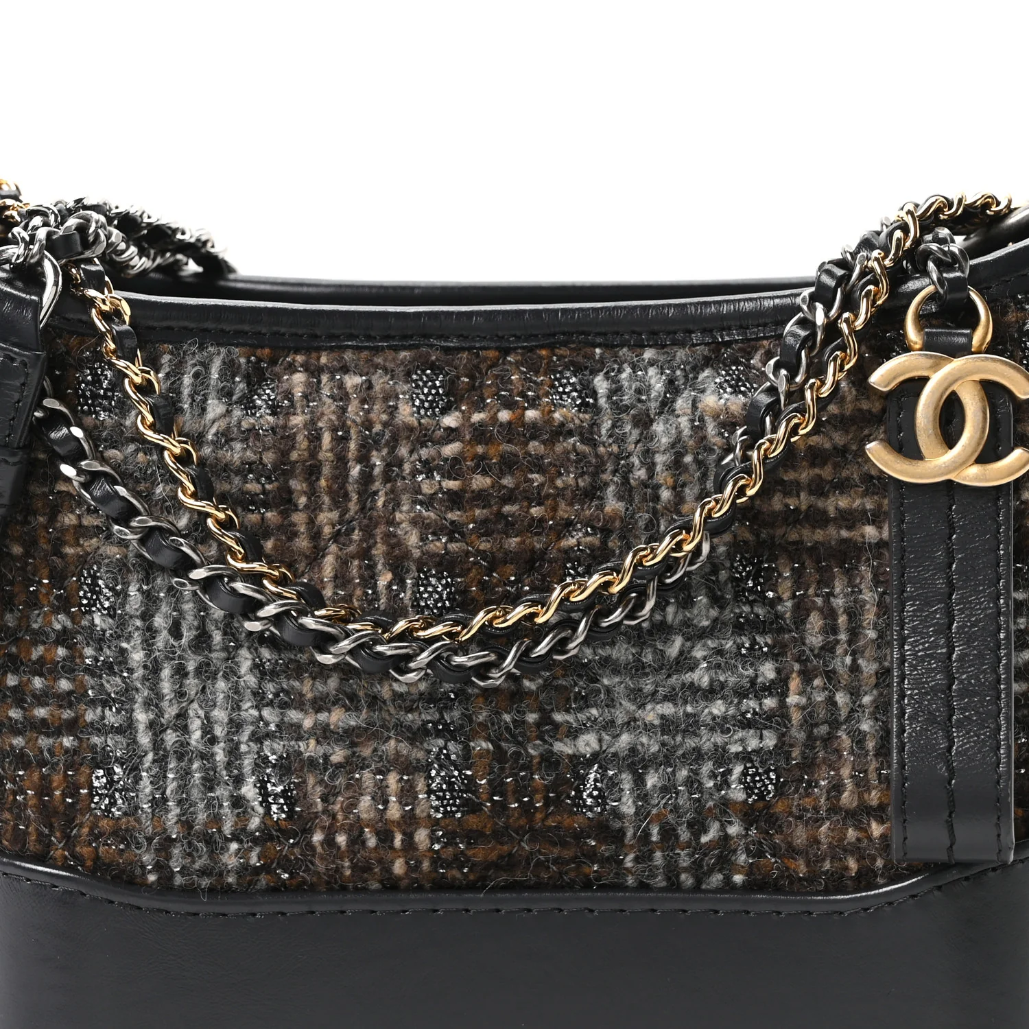 Tweed Calfskin Small Gabrielle Hobo Brown