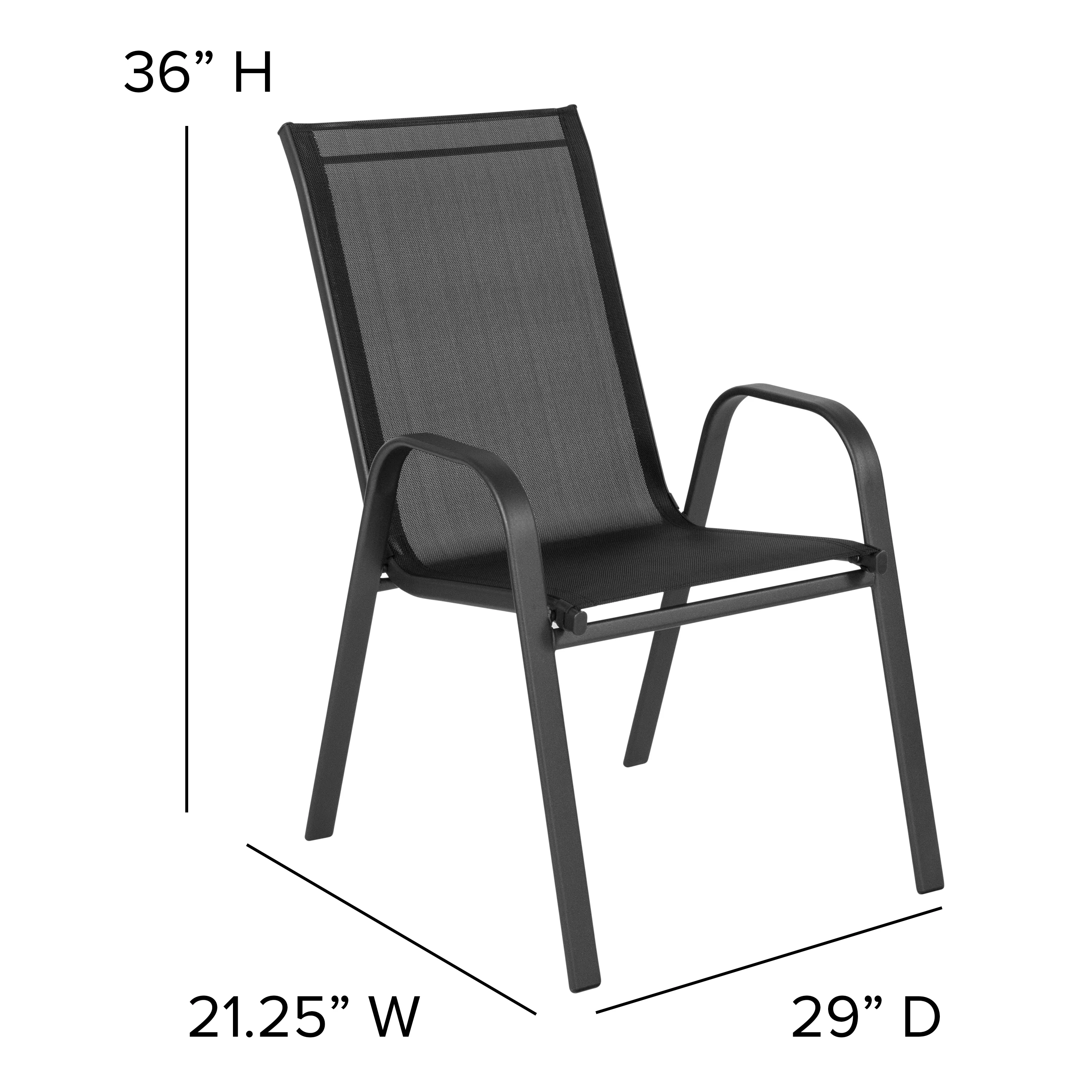 5 Pack Black Outdoor Stack Chair with Flex Comfort Material and Metal Frame(Black) Image 10
