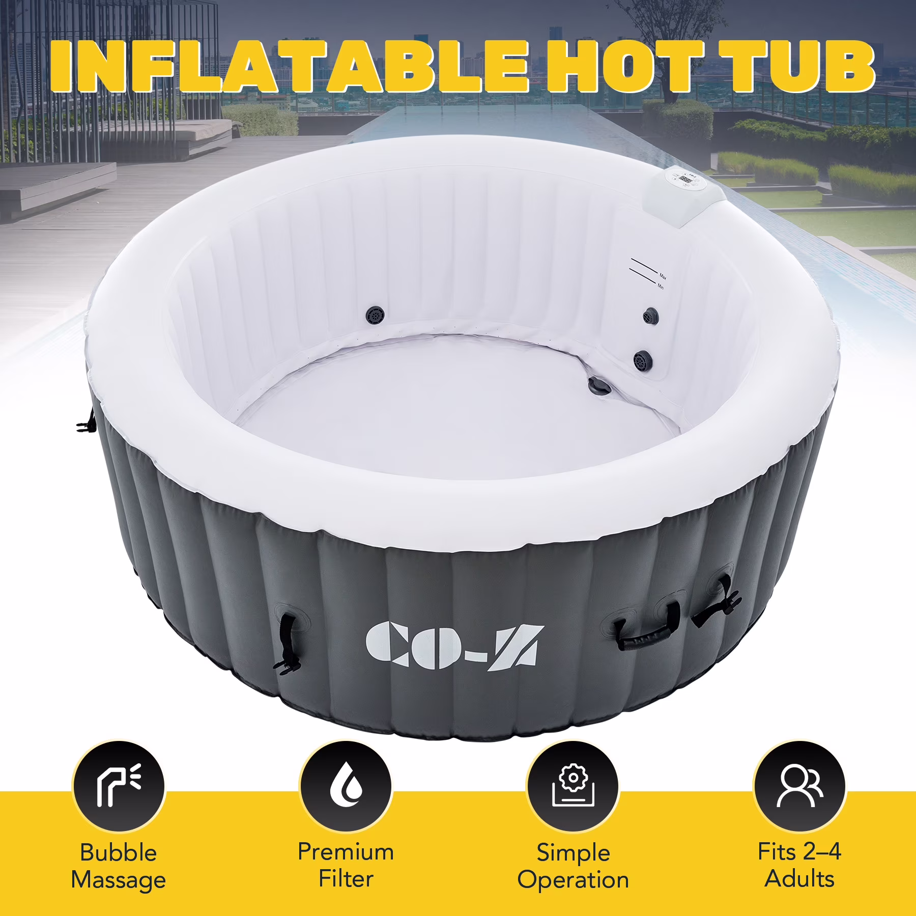 4-6 Person 7ft Inflatable Hot Tub Pool with Massage Jets and All Accessories Gray(4-6-R-Gray) - Image 5