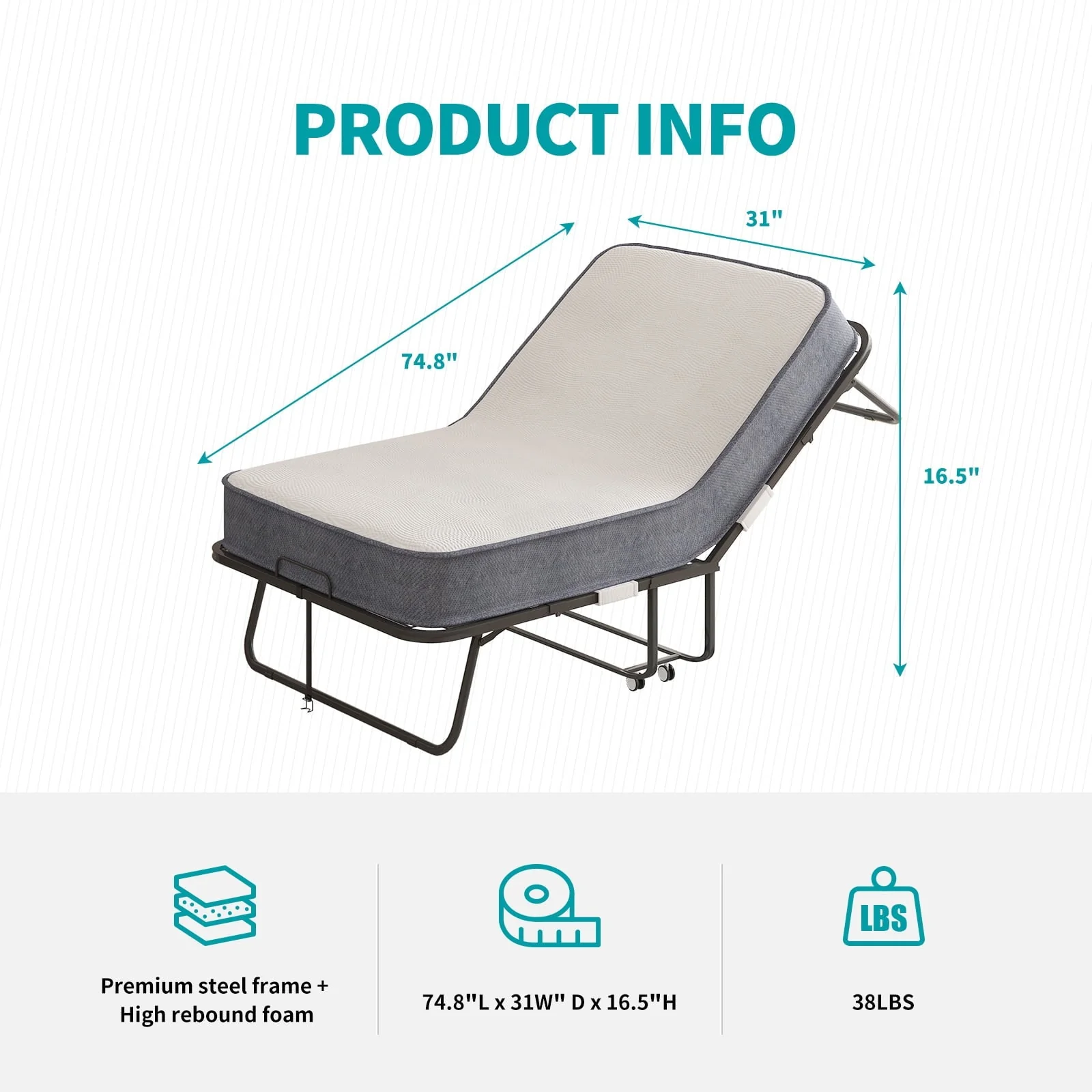 Folding Bed with Mattress for Adults, Foldable Bed with 4''Memory Foam Mattress, Portable Rollaway Guest Bed with Dustproof Bag Baffle, Fold up Bed with Metal Frame Space Saving (Standard) Image 6