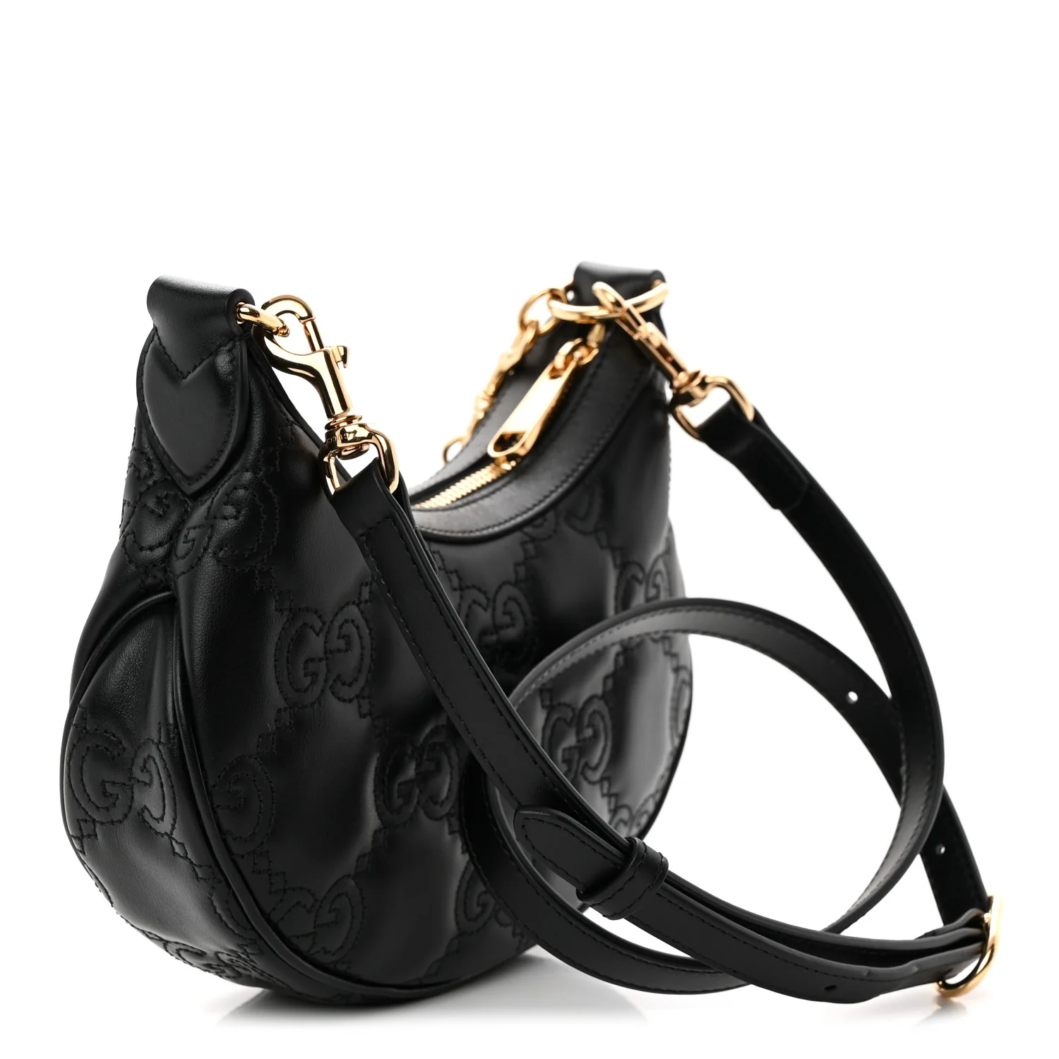 Calfskin GG Matelasse Mini Hobo Shoulder Bag Black
