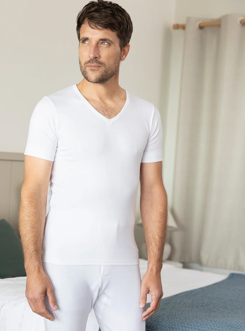 Tee-shirt homme col v en coton blanc
