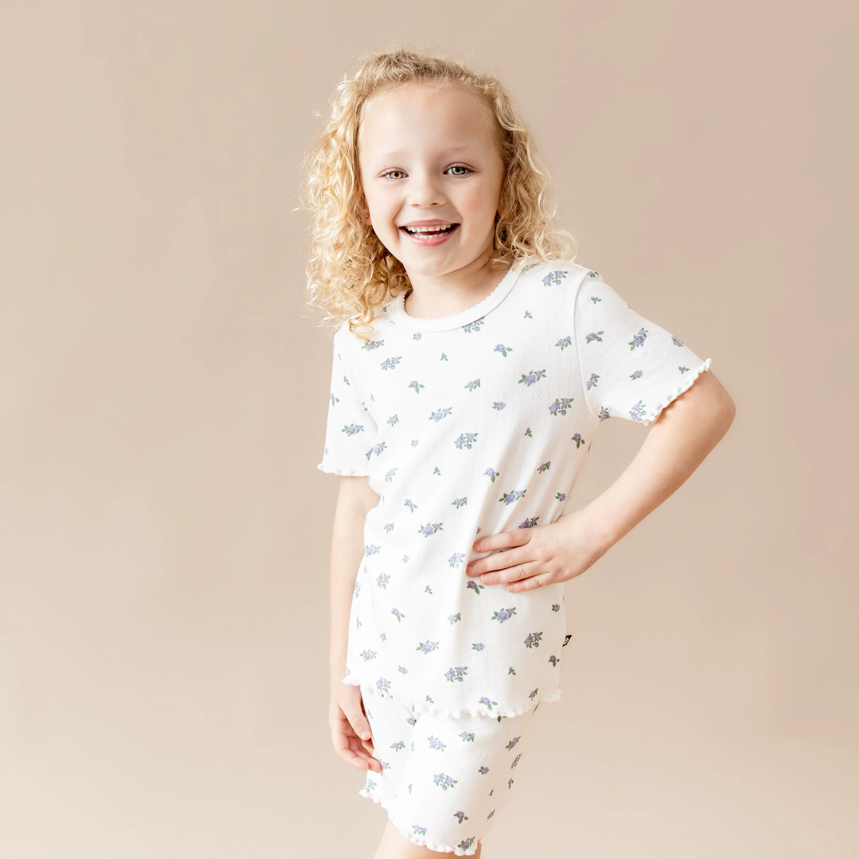 Pointelle Short Sleeve Set in Spray Rose