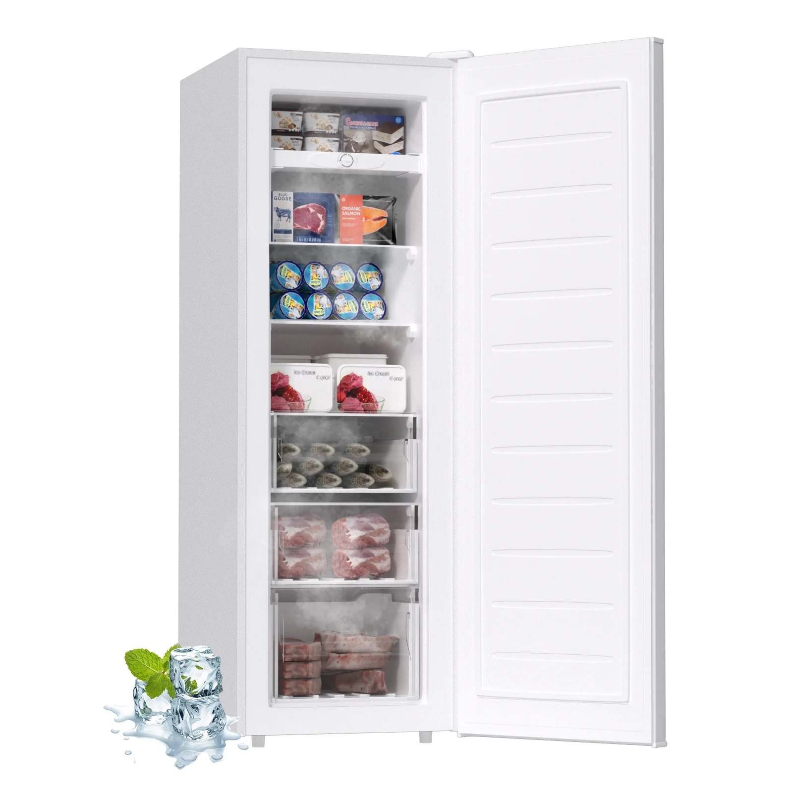 Upright Freezer, 7.0 Cu.ft Freestanding Freezer, Convertible Upright Freezer/Refrigerator, Single Door for Kitchen, Office, Apartment, Silver(silver) - Image 9