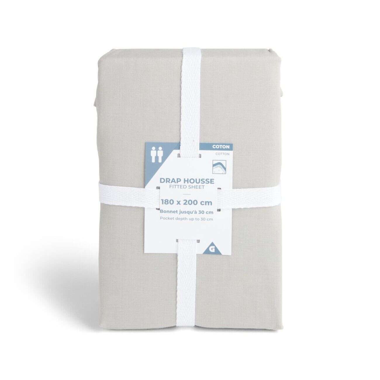 Drap housse 180x200cm 100% coton gris clair