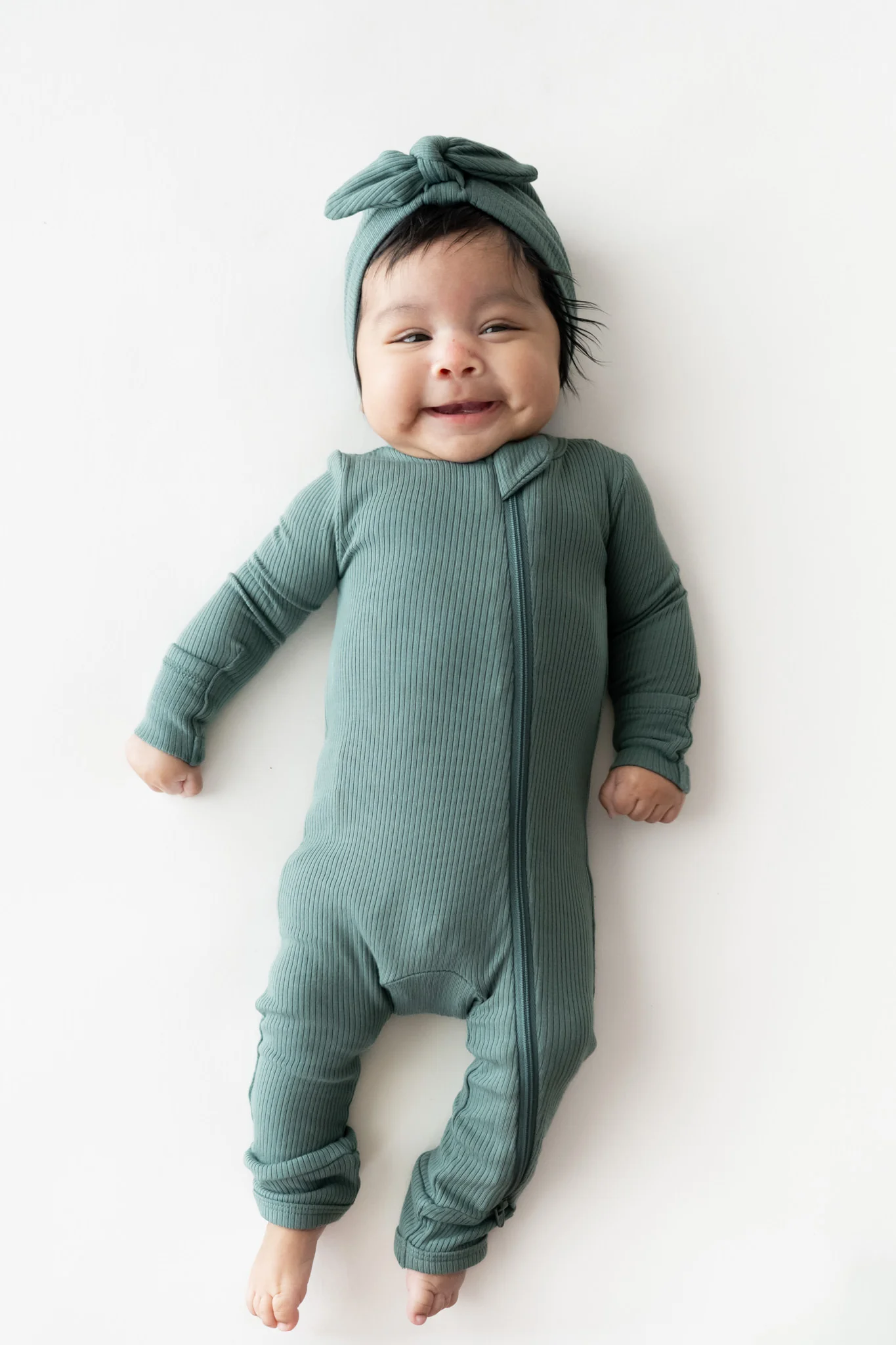 Ribbed Zipper Romper in Pine