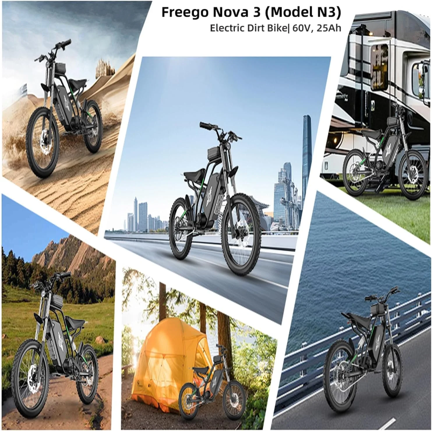 40MPH Electric Bicycle,Dual-Mode Electric Dirt Bike 3000W(Peak) Nova3 Electric Motorcycle Bike for Adults,Mid-Drive Motor, 60V/25Ah Battery,17x3.15 Tire Full Suspension Hydraulic Brake(Black) - Image 7