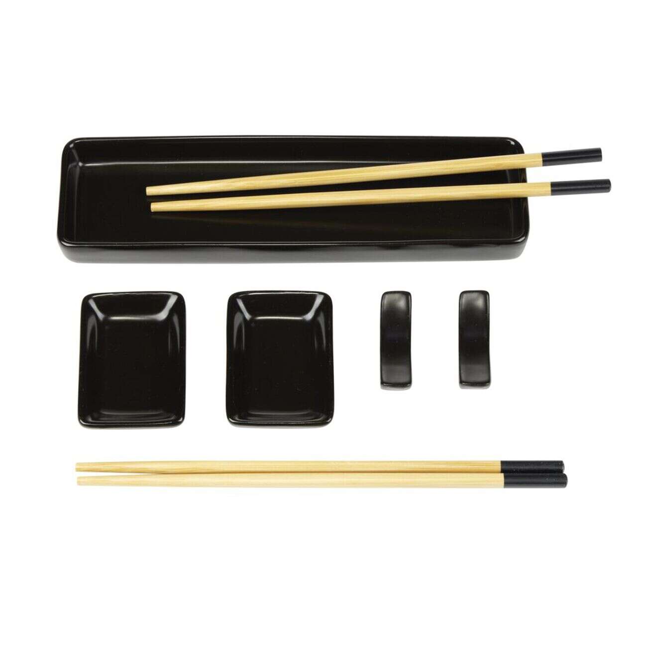 Set à sushis 2 personnes assiette coupelle baguettes et support 5 pièces