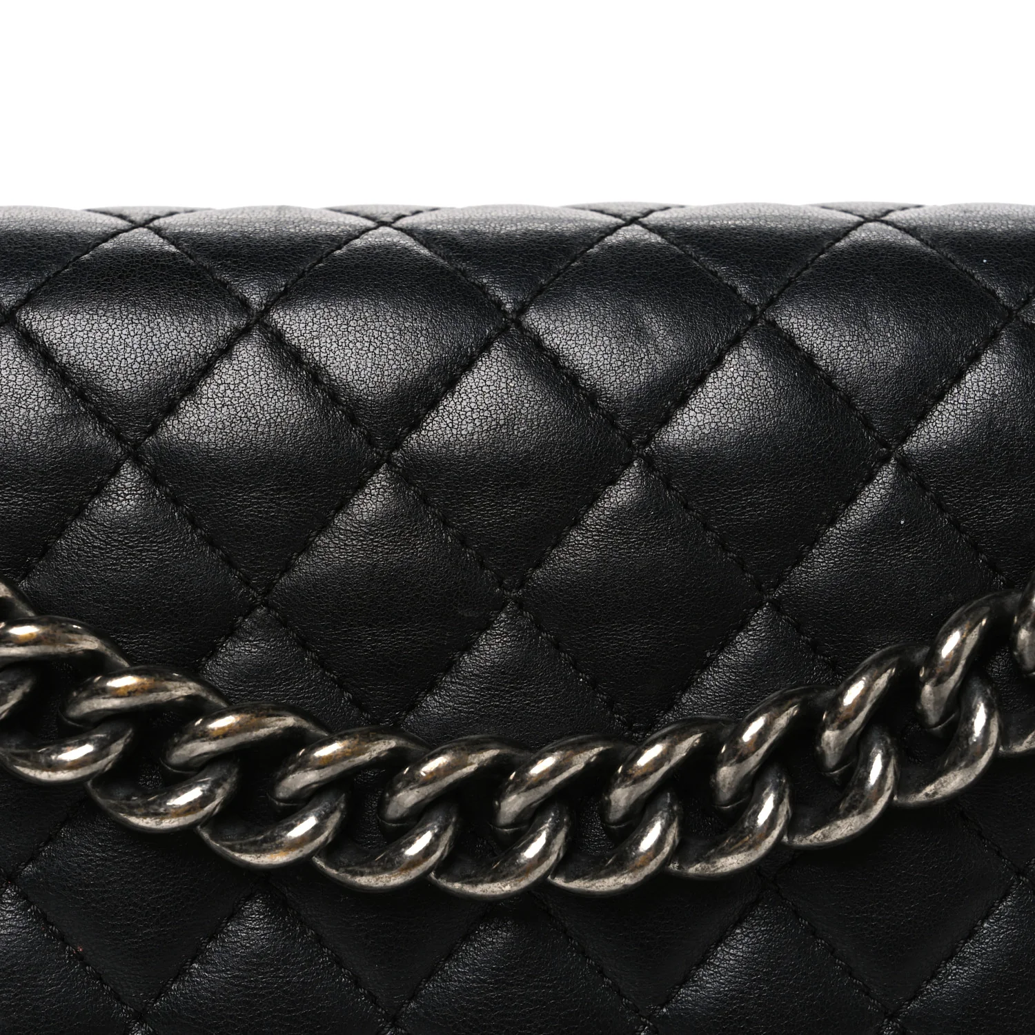 Lambskin Quilted Large Boy Flap Black