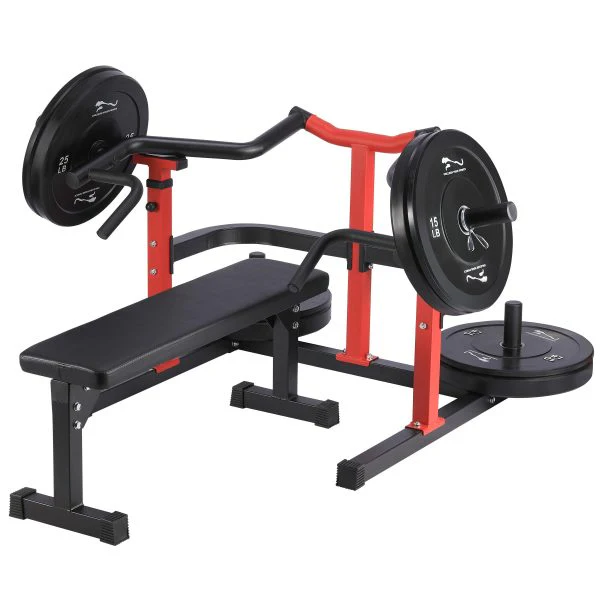 Machine de développé couché, capacité de 476 kg, bras convergents indépendants, banc de musculation avec banc plat réglable pour les exercices du haut du corps, rouge