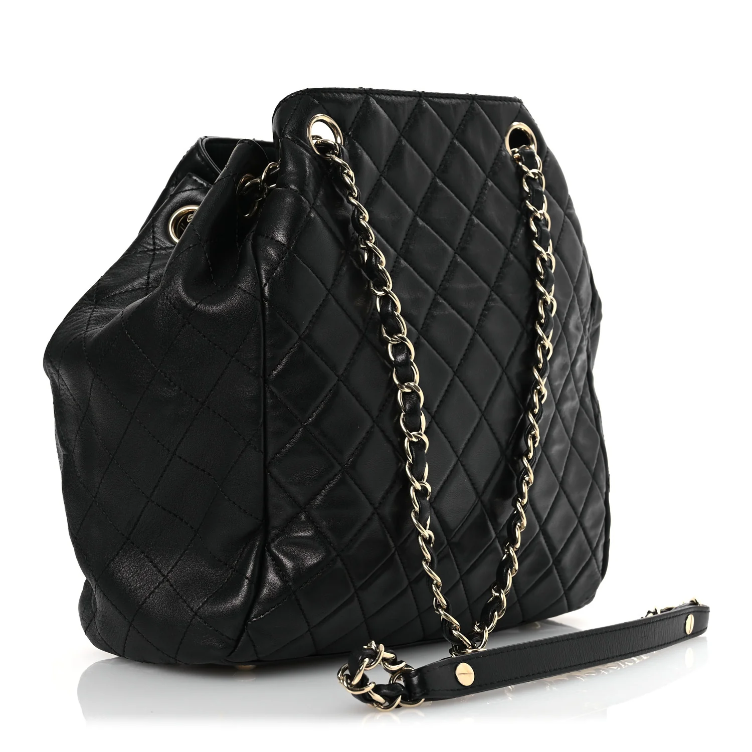 Lambskin Quilted Drawstring Bag Black