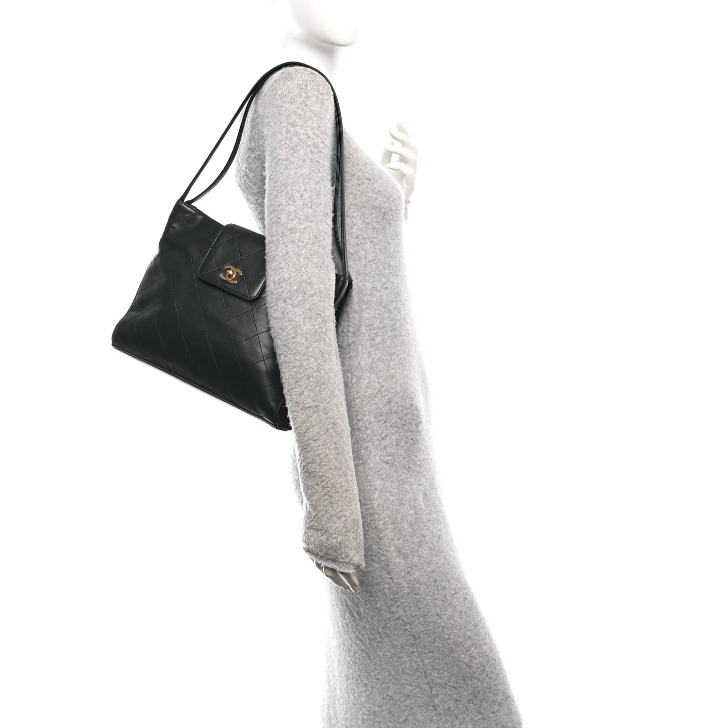 Lambskin Quilted CC Flap Shoulder Bag Black