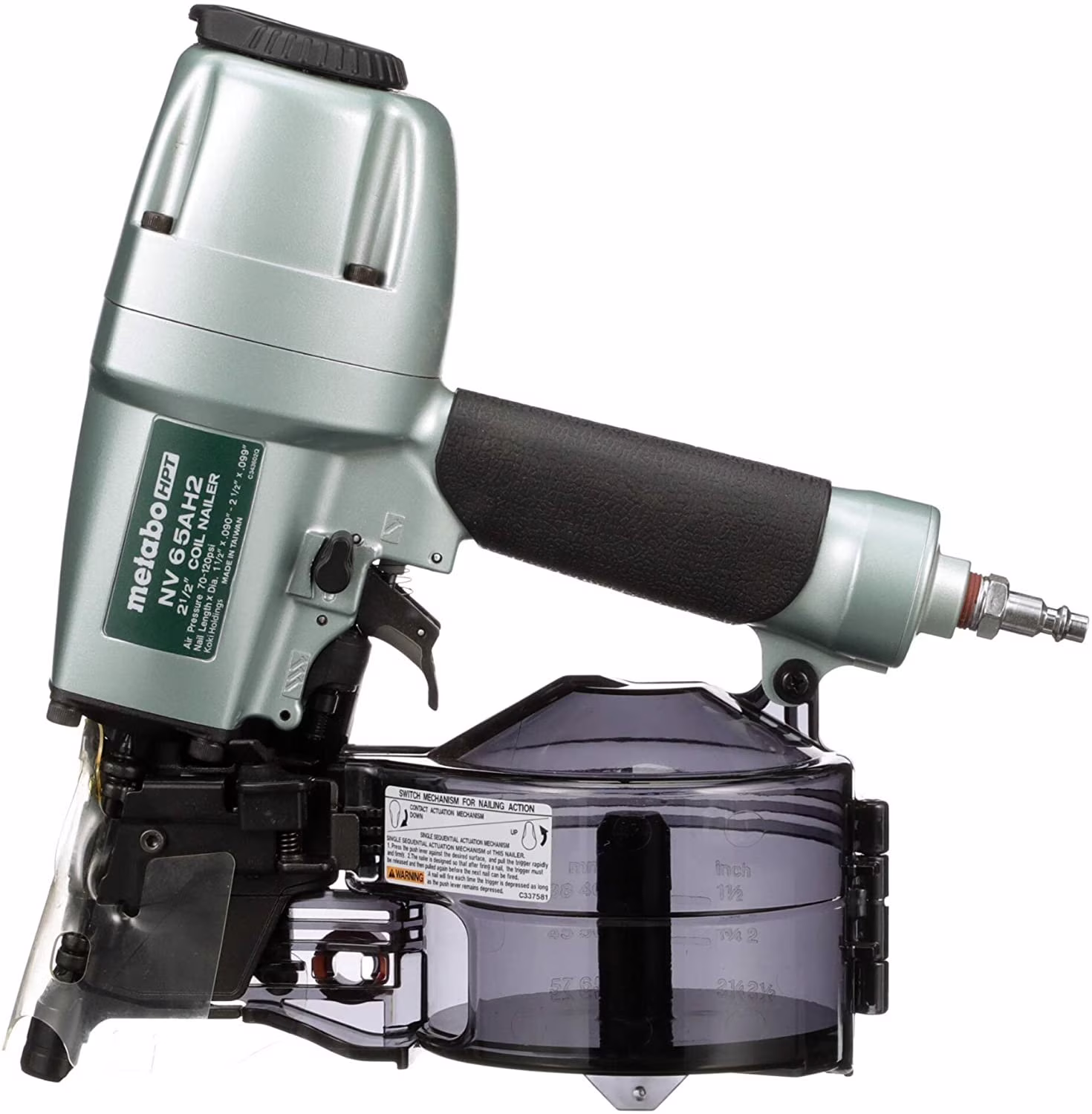 Coil Siding Nailer, 1-1/2 inch to 2-1/2 inch Siding Nails, Side load, Tilt Bottom Magazine NV65AH2