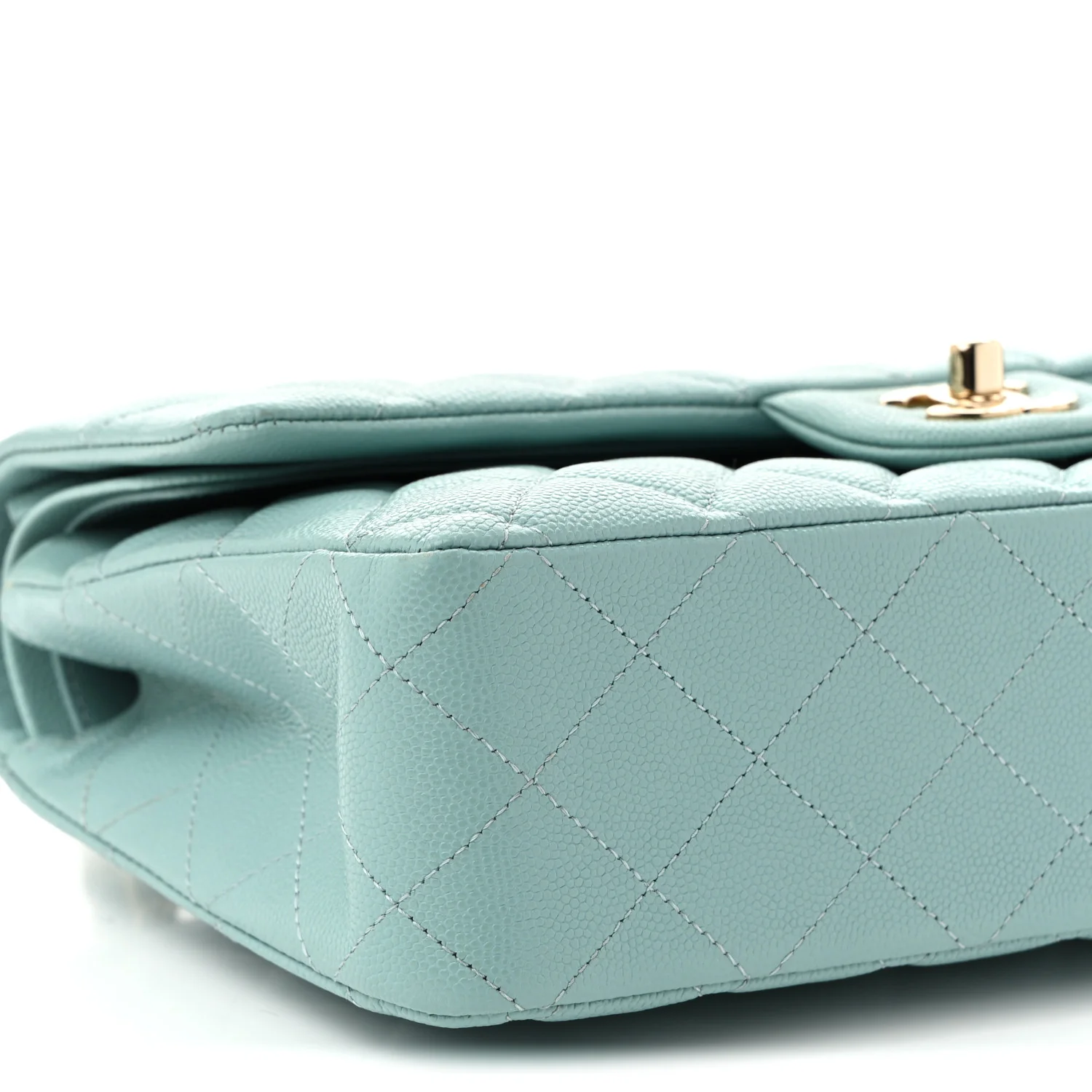 Caviar Quilted Medium Double Flap Light Blue