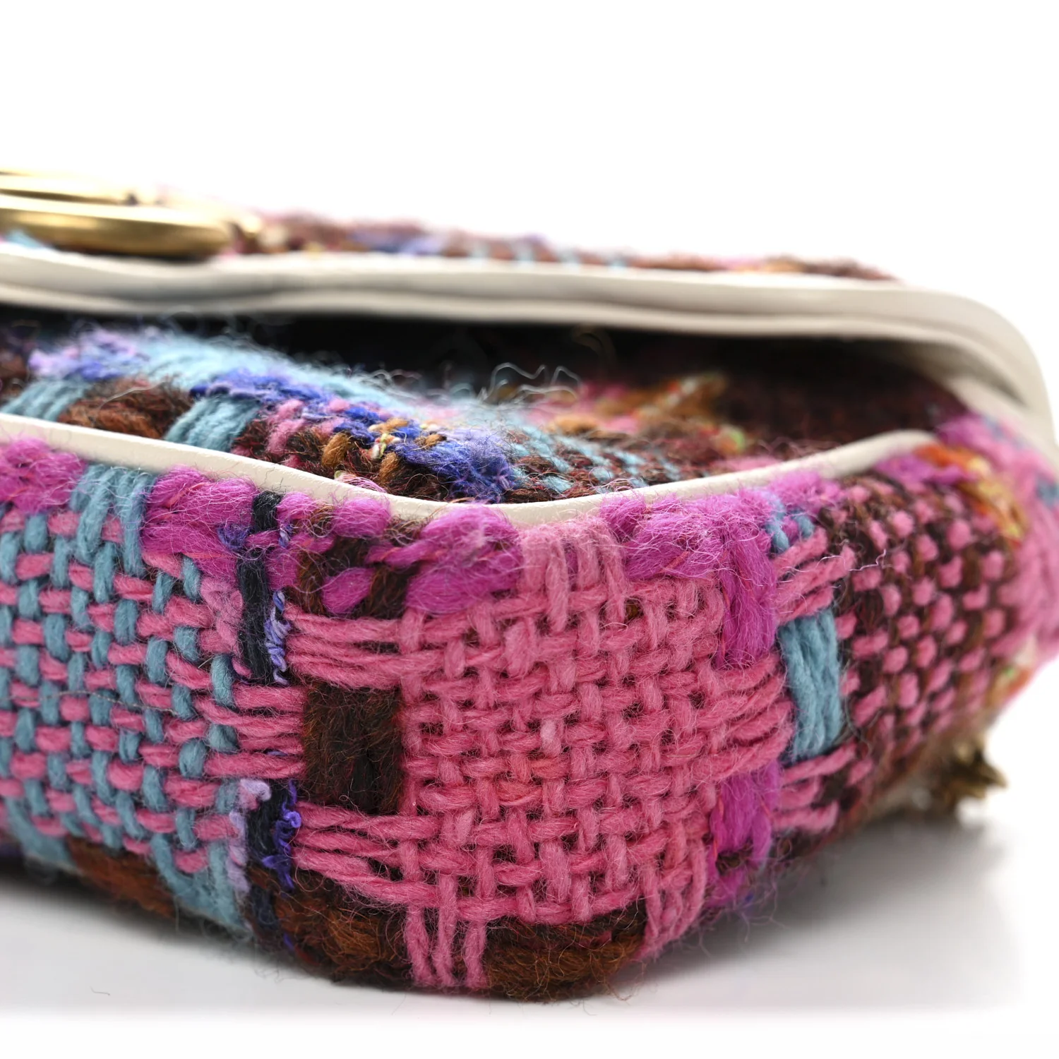 Tweed Calfskin Spicy Check Super Mini GG Marmont Shoulder Bag Pink Multicolor Mystic White