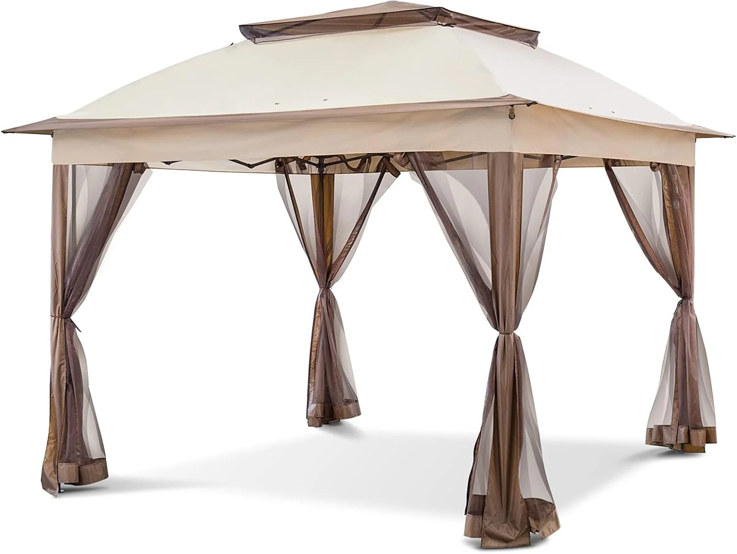 Gazebo pliant COOS BAY 11x11 avec moustiquaire, abri extérieur instantané, résistant à l'eau avec protection UV UPF 50+, surface couverte de 11,2 m², beige