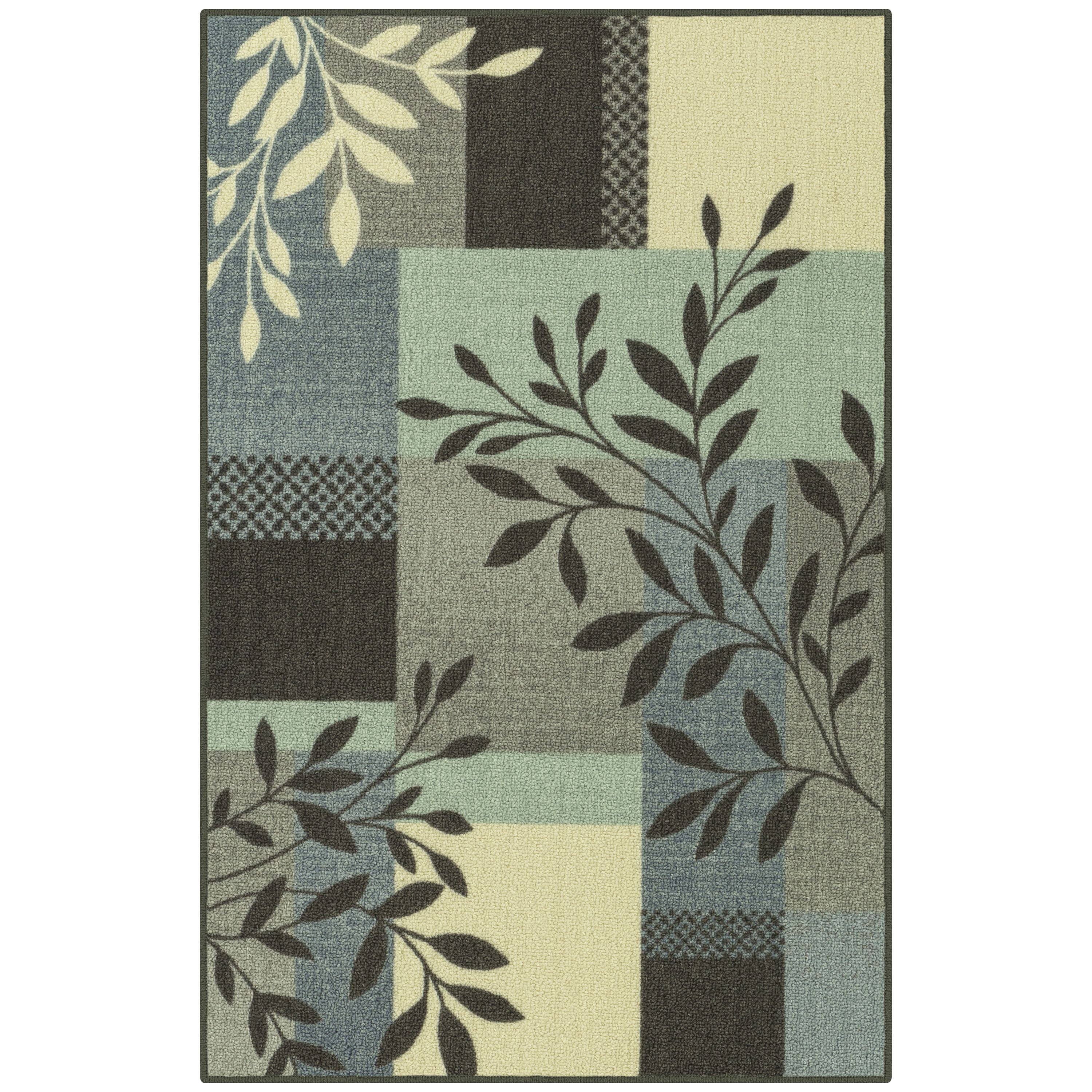 Mainstays Traditional Leaf Block Aqua Gray Indoor Accent Rug, 2'6