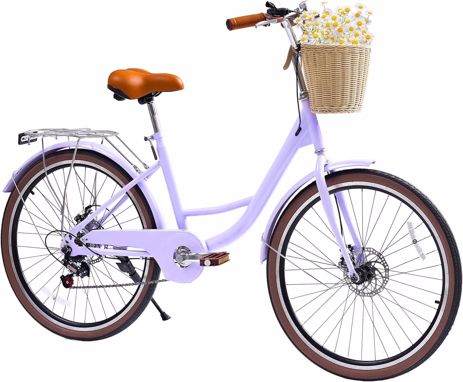 26" Beach Cruisers for Women, Bikes for Women with Rattan Basket, 7-Speed Step-Through Frame(Light Blue/26") - Image 9