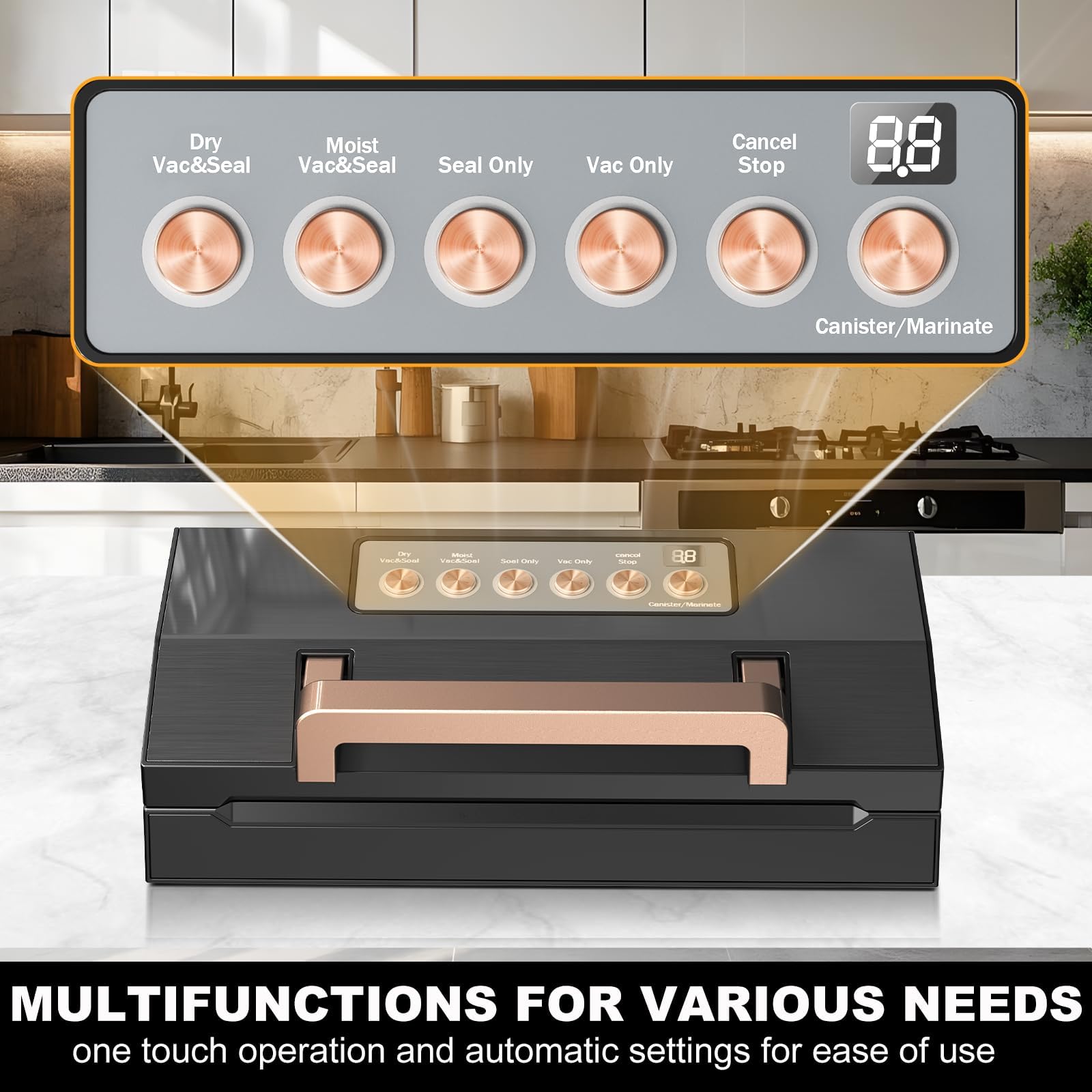 Powerful Suction Vacuum Sealer for Food, Precision Vacuum Sealer Machine Pro, Dual Heat Seal, Dry & Moist Modes, One-Touch Operation, Built-In Cutter & Bag Storage, 2 Rolls & Hose Included