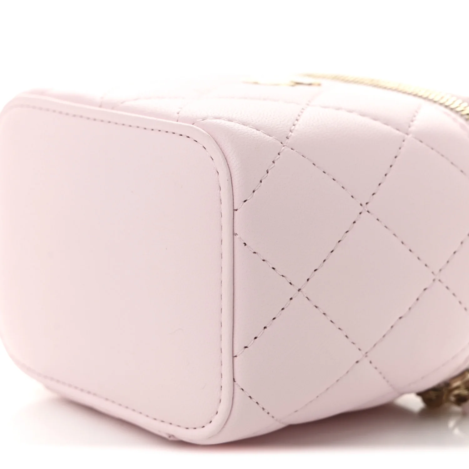 Lambskin Quilted Mini Vanity Case With Pearl Chain Light Pink