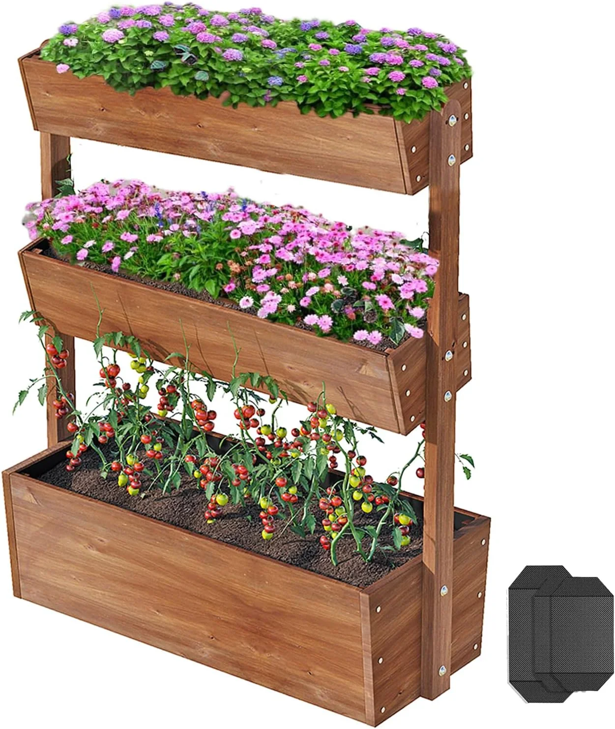 Wilk 33.7�� x 17.7�� x 46�� Raised Garden Bed, 3 Tier Vertical Elevated Wood Planter Box Stand for Backyard, Patio, Balcony