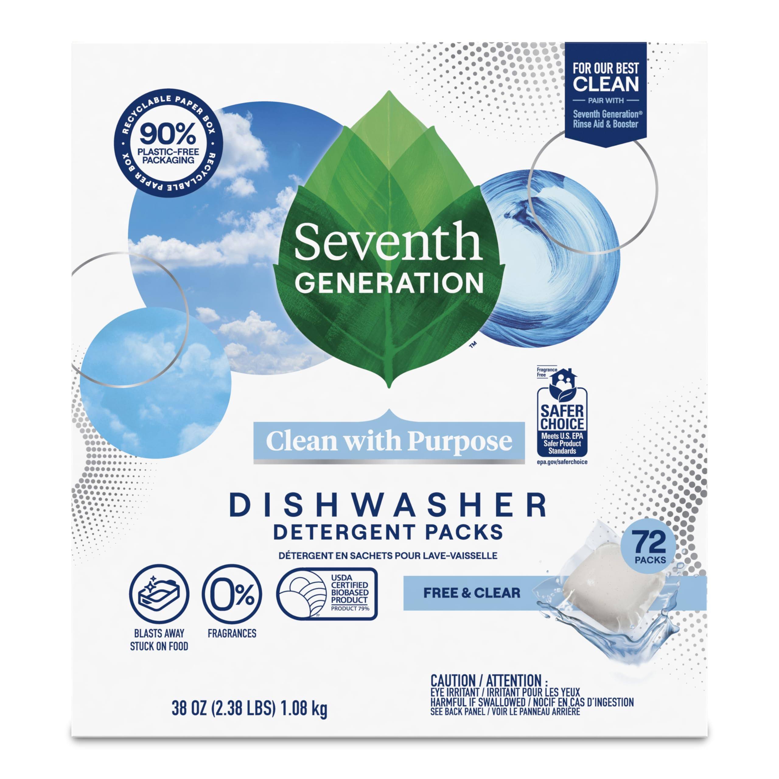 Seventh Generation Dishwasher Detergent Packs for Sparkling Dishes Free & Clear Dishwasher Tabs (72 Count)