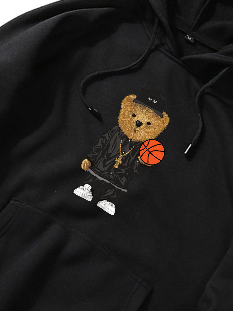 Sweat à capuche imprimé ours basketteur
