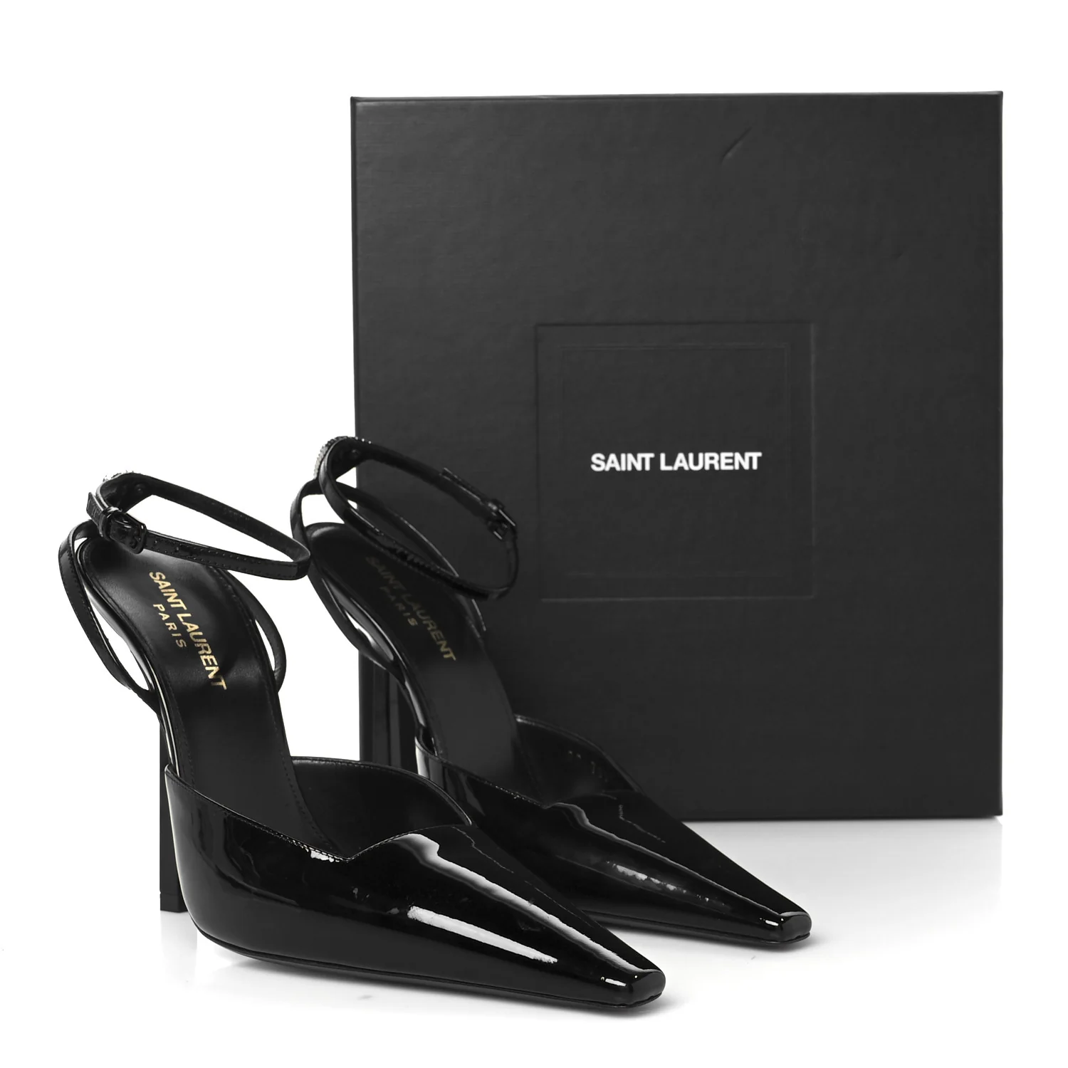 Patent Calfskin Crystal Anouk Pumps 38 Black