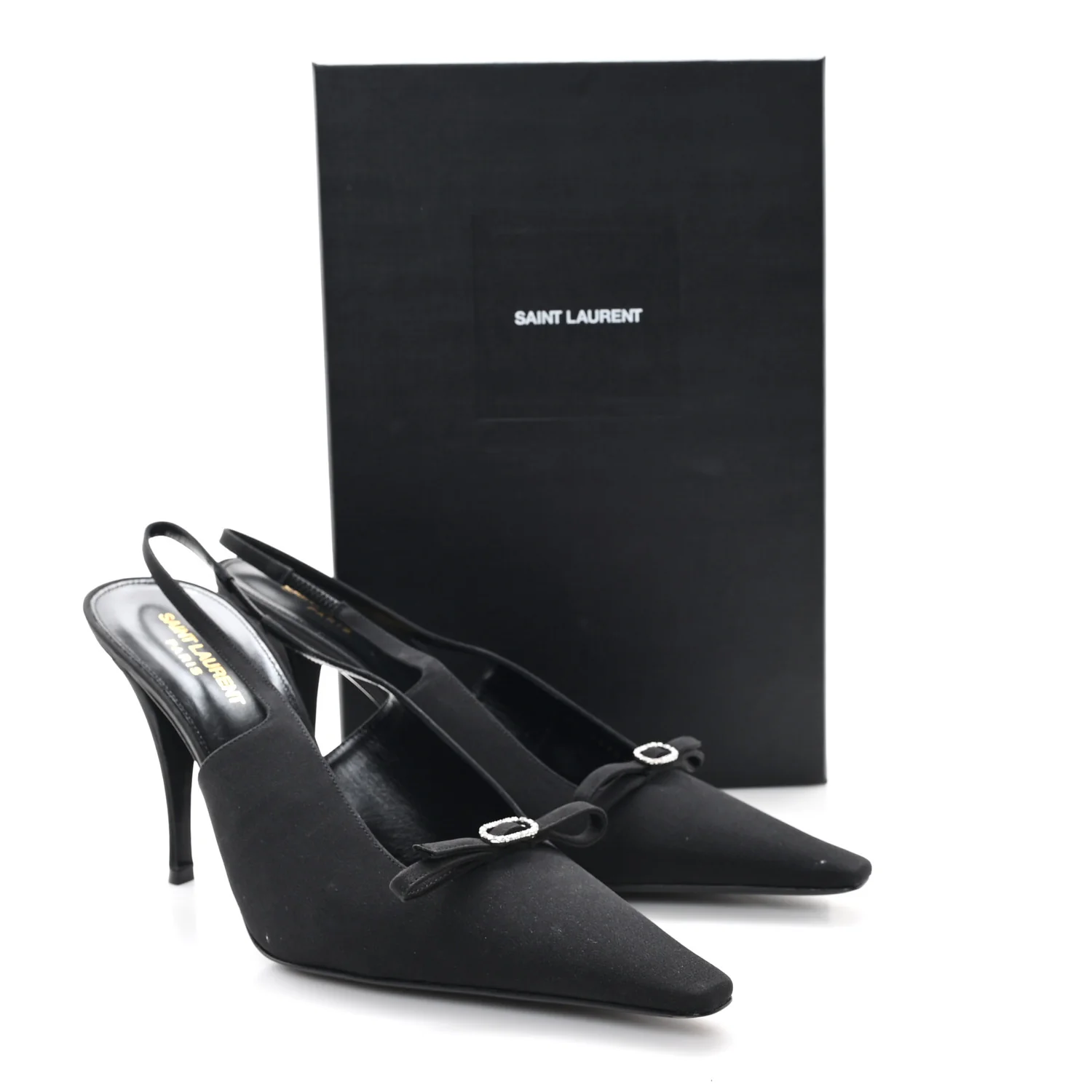 Crepe De Chine Crystal Bow Slingback Pumps 41.5 Black