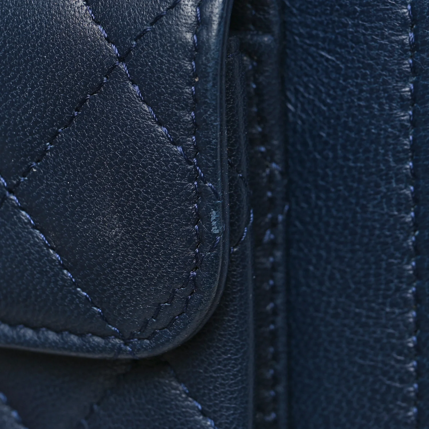 Lambskin Quilted Square Front Pocket Clutch With Chain Navy Blue