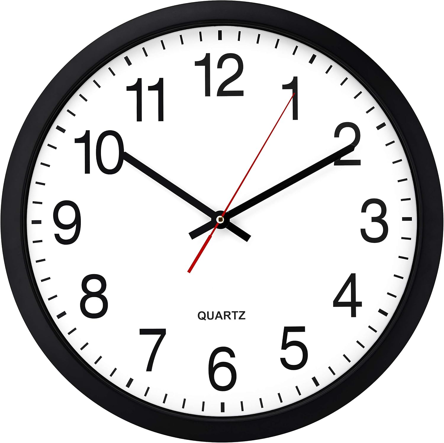 Bernhard Products Black Wall Clock Silent Non Ticking 10 Inch Quality Quartz Battery Operated Round Easy to Read Home/Office/Kitchen/Classroom/School Clock Sweep Movement