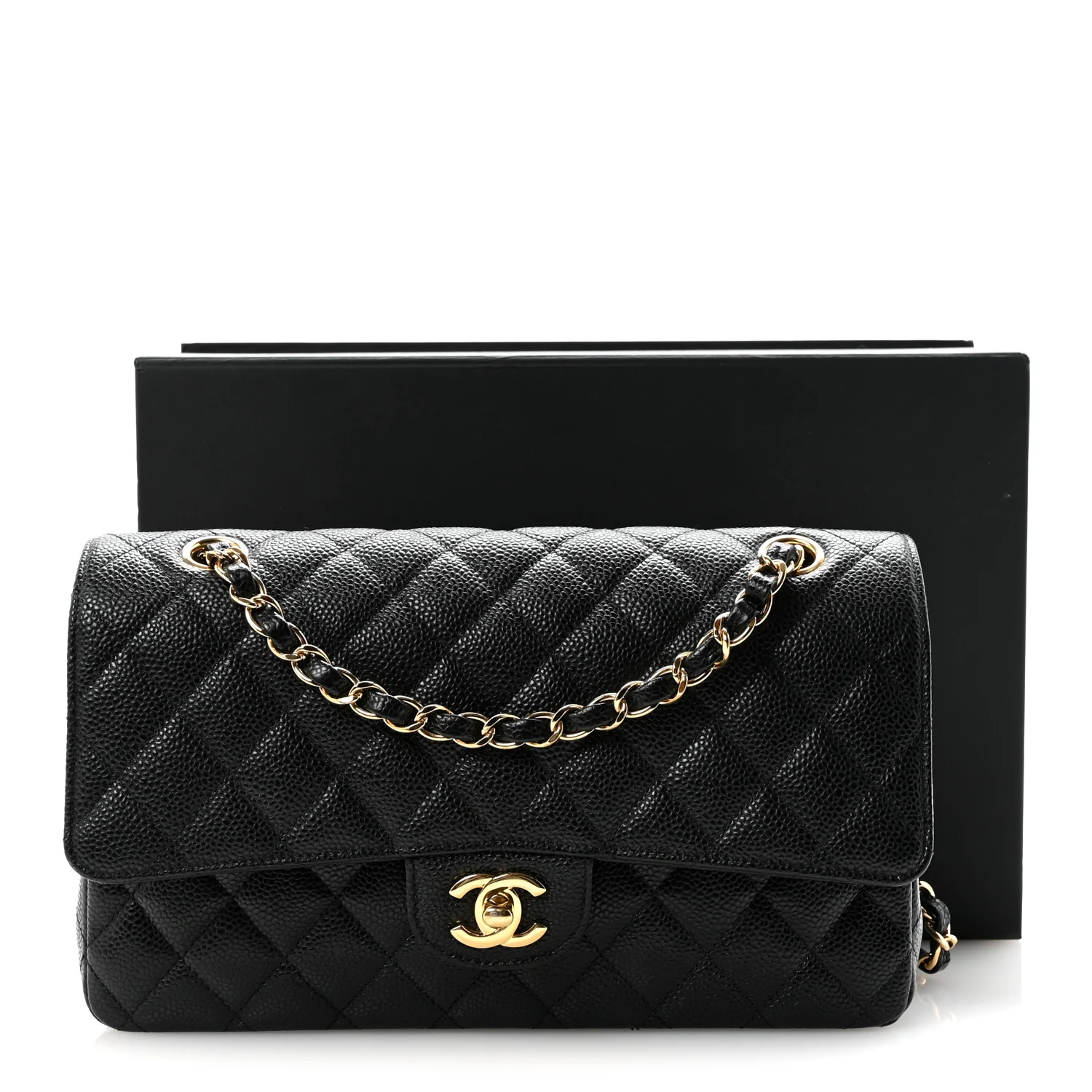 Caviar Quilted Medium Double Flap Black