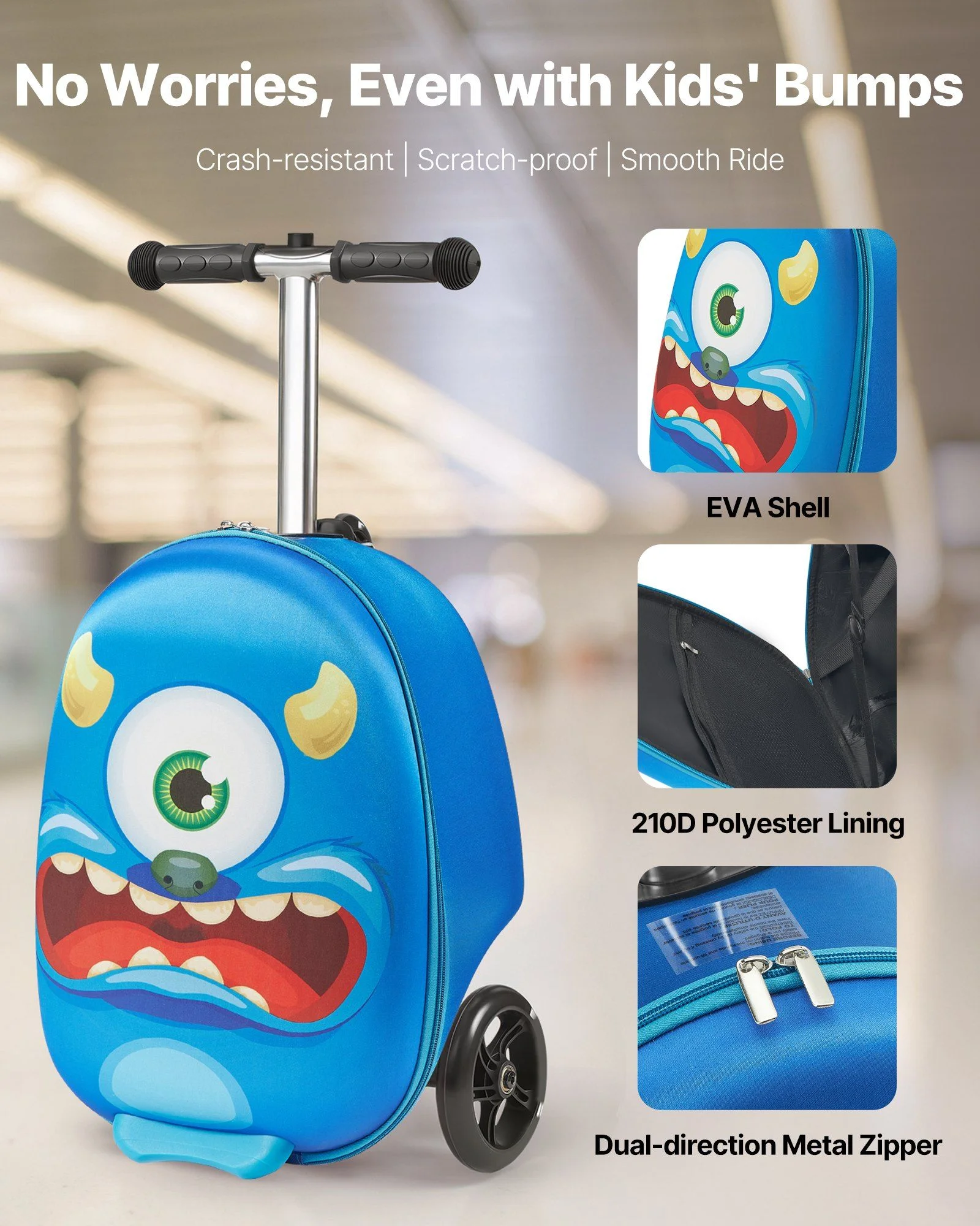 VEVOR Ride - on Luggage 20 - Inch Kids Scooter Suitcase with Flash Wheels Blue