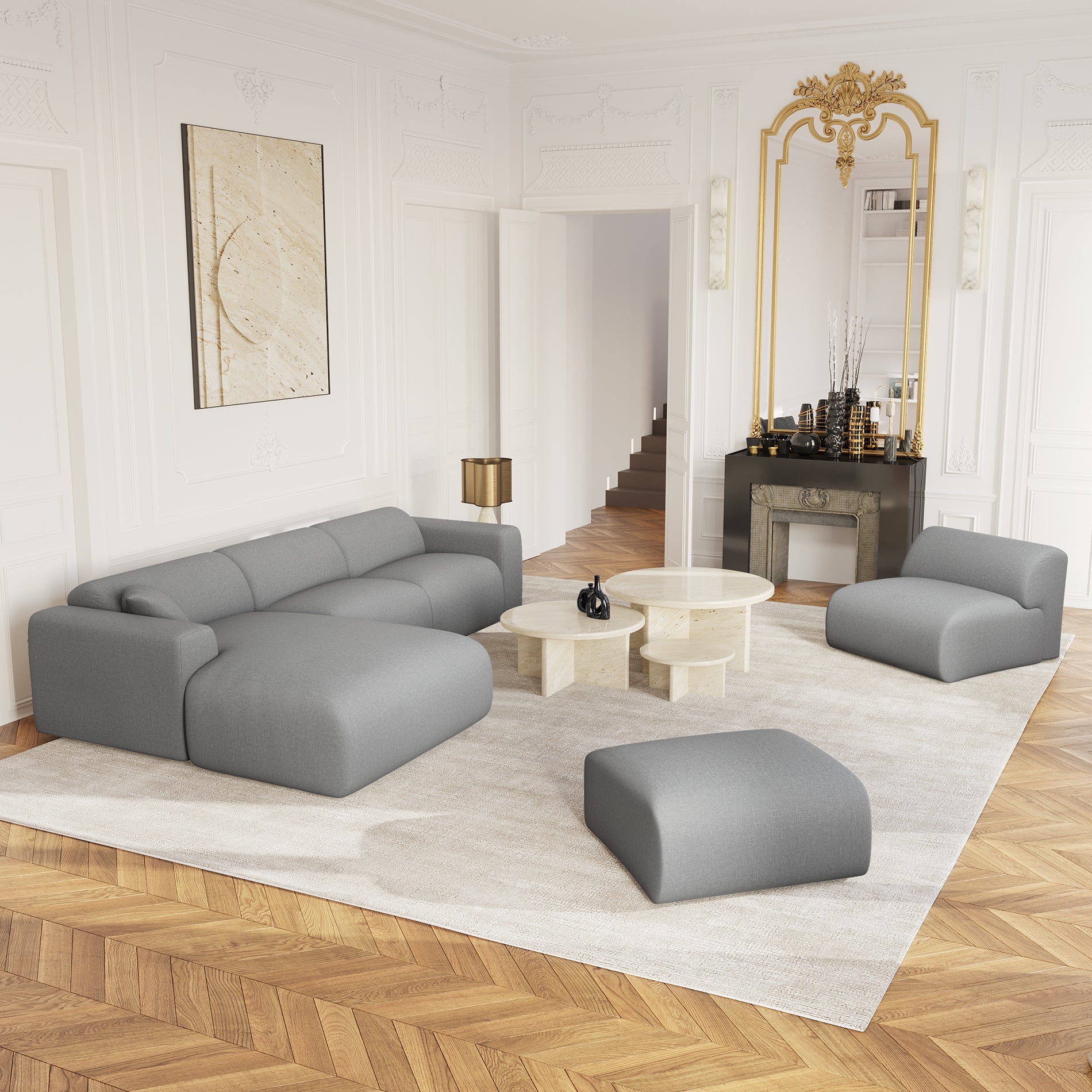 Fauteuil MYRA Geweven stof Lichtgrijs